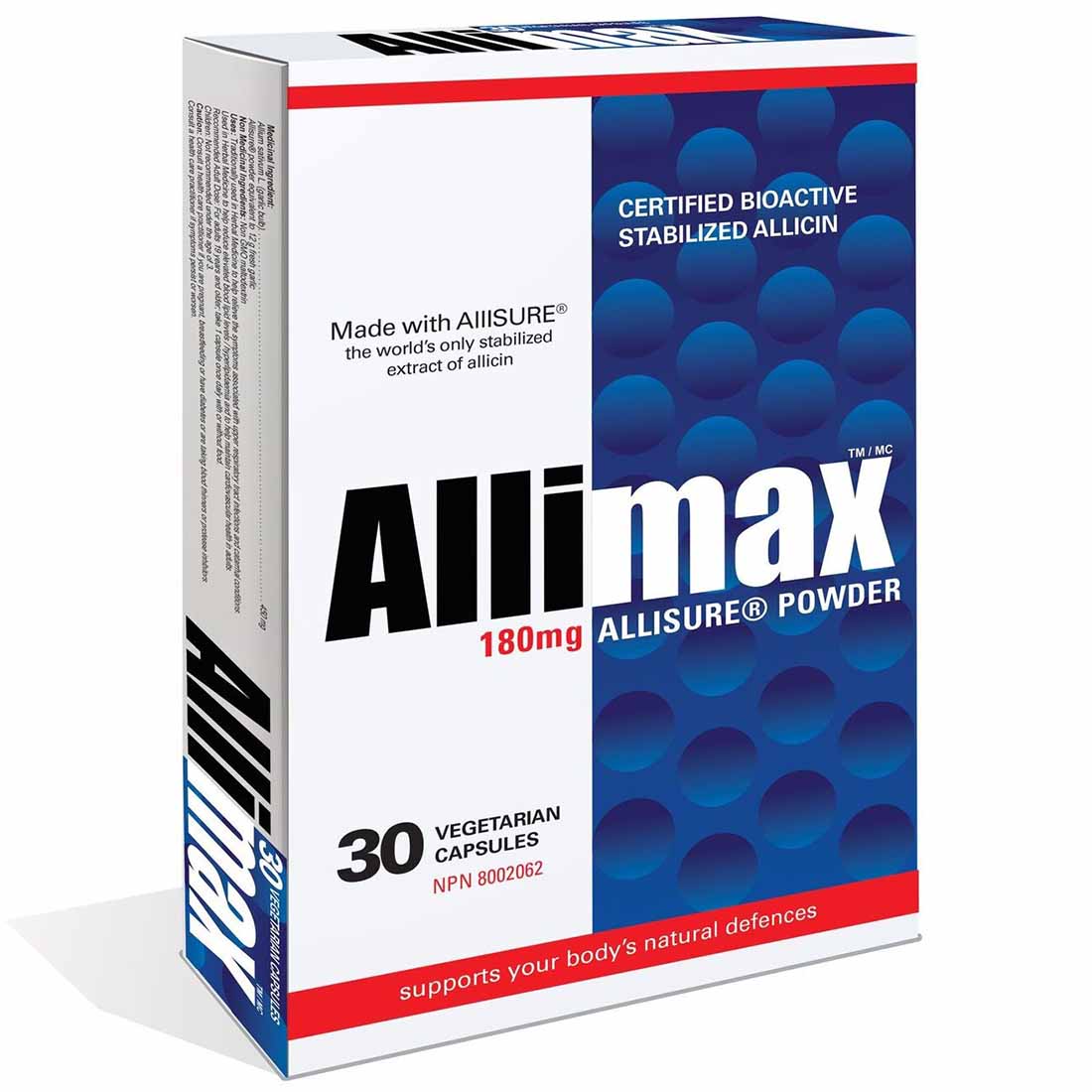Allimax 180mg Stabilized Allicin, Certified Bioactive Fresh, Raw Garlic, Optimized Immune System Support