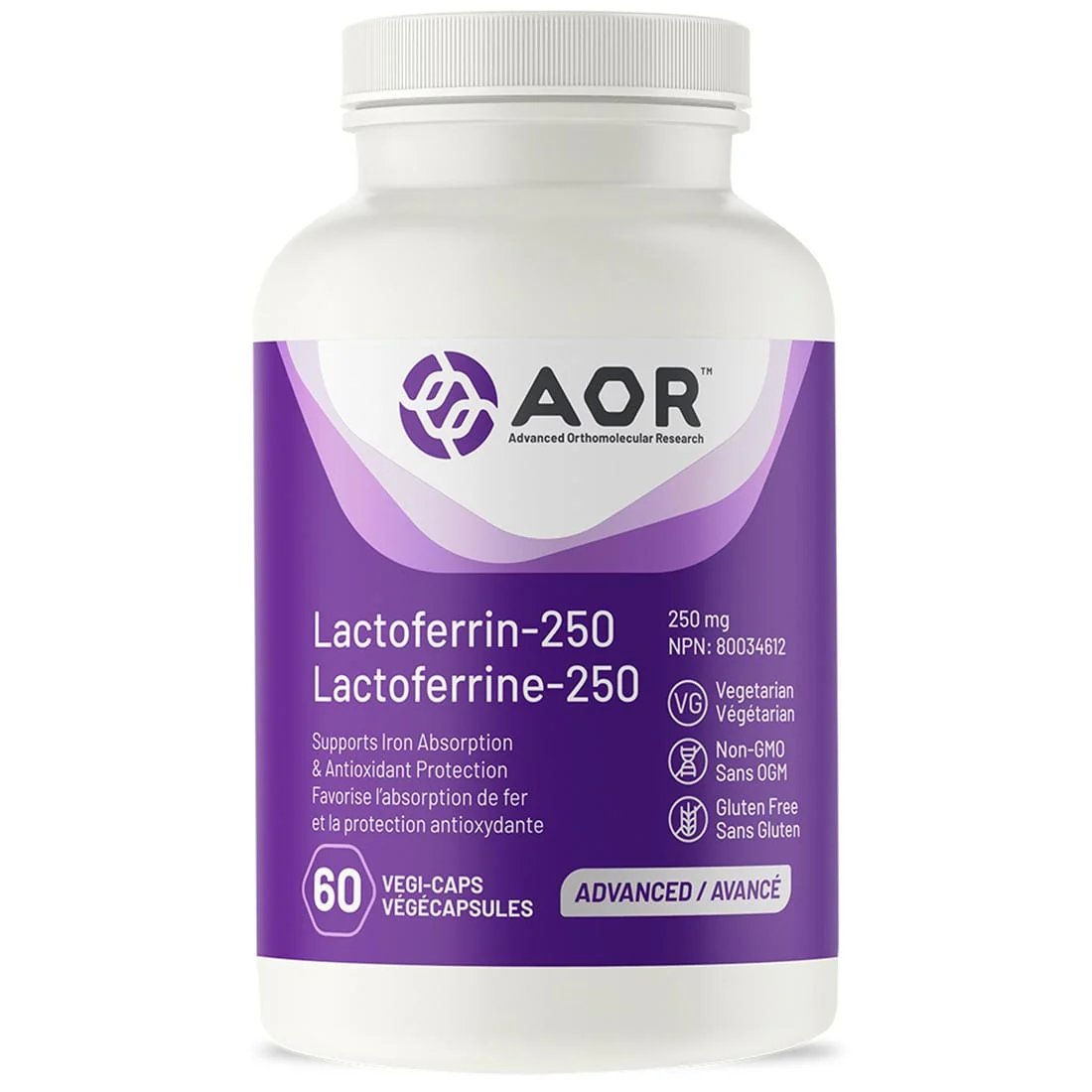 AOR Lactoferrin-250, 250mg, 60 Vegi-Capsules