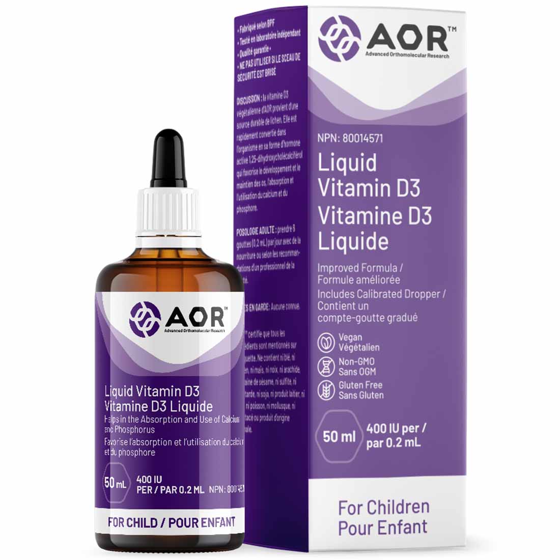 AOR Vitamin D3 (Child), 400IU Liquid, 50ml (250 servings) - Image 2