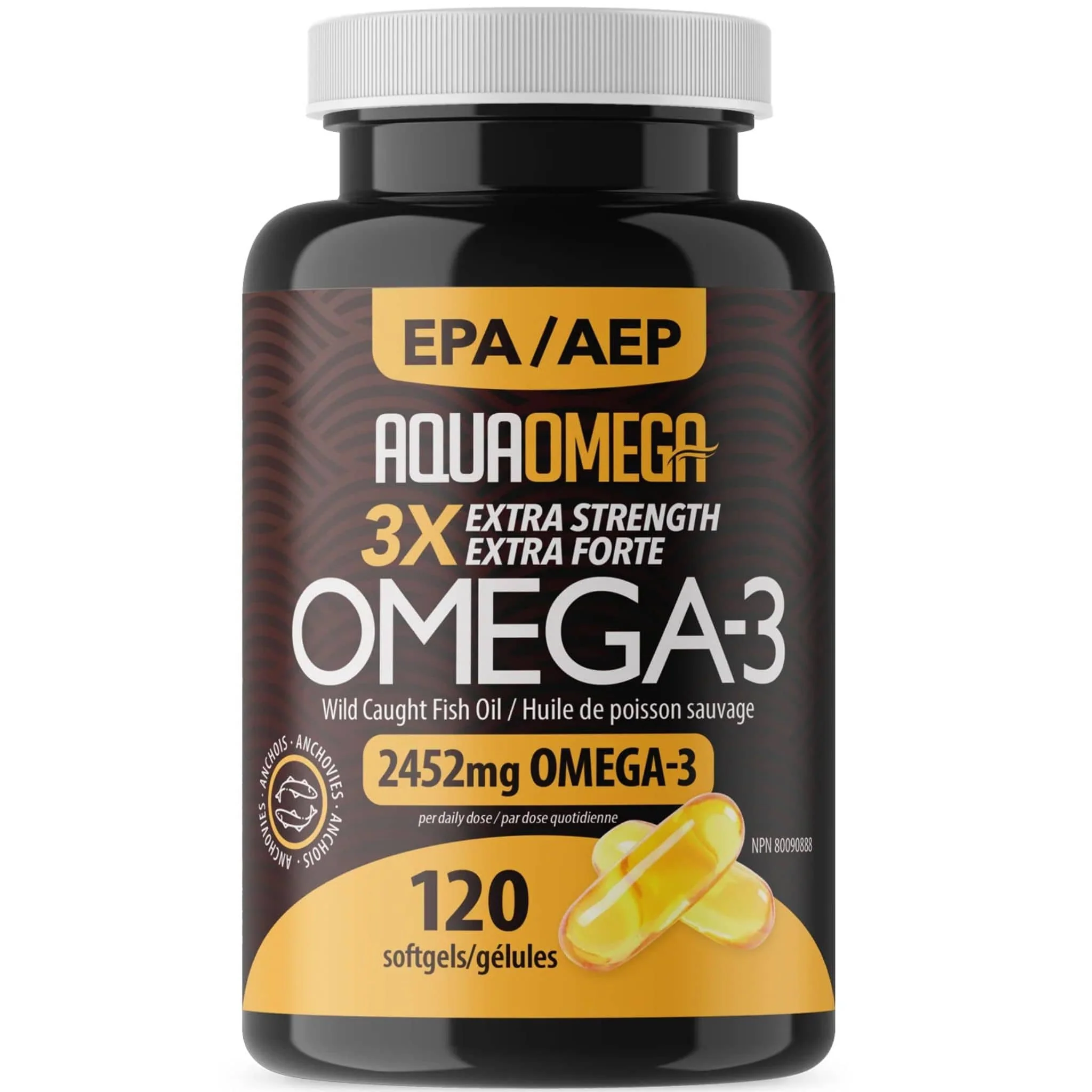 AquaOmega Daily Maintenance Omega 3 Fish Oil, 3X Extra Strength Fish Oil Softgels