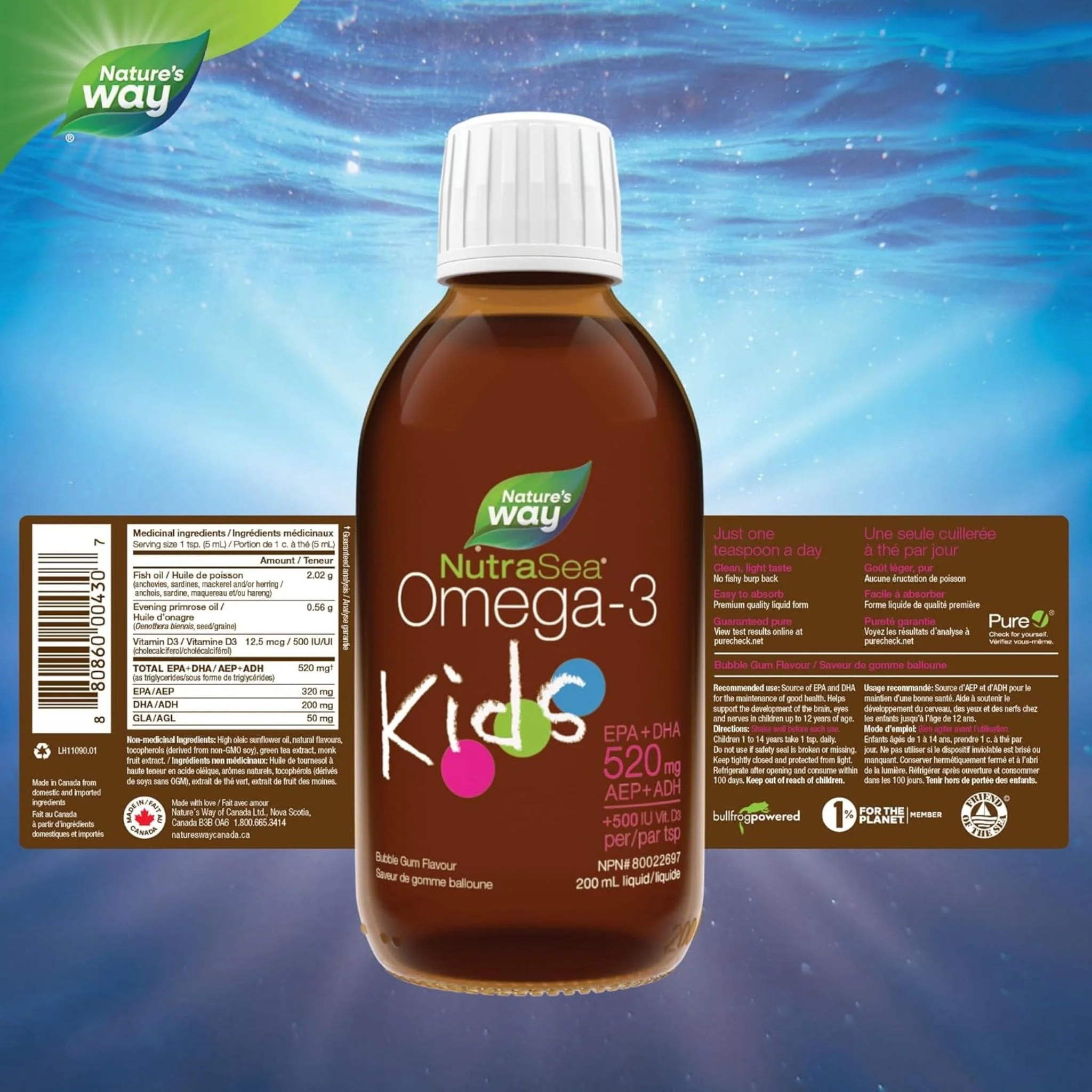 NutraSea Kids Omega-3 Plus Vitamin D, Bubble Gum Flavoured Fish Oil - Image 2
