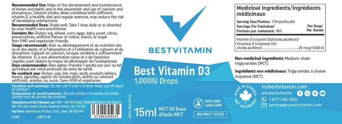 BestVitamin Best Vitamin D3 Drops in MCT Oil 1000IU, Optimized Absorption, Non-GMO, Vegetarian Friendly - Image 4
