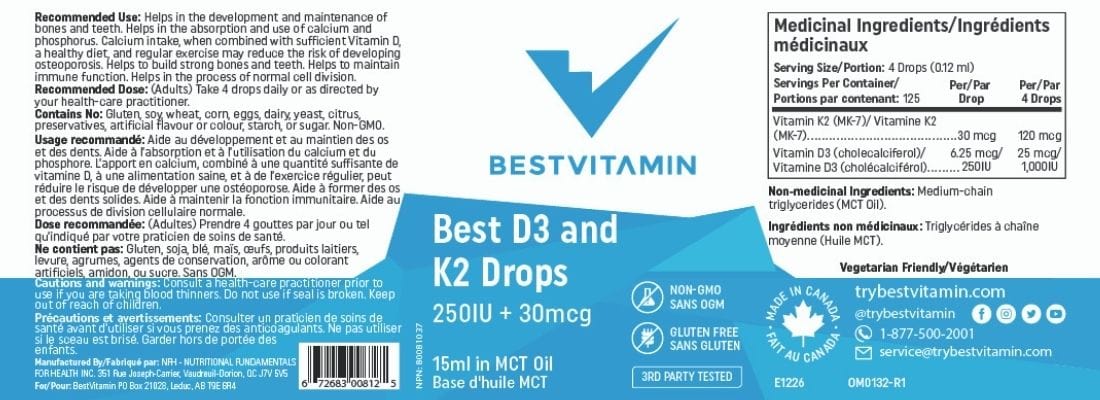BestVitamin Best D3 and K2 Drops, Vitamin K MK-7 30mcg & Vitamin D3 250IU in MCT Oil, 500 Drops, 15ml - Image 4