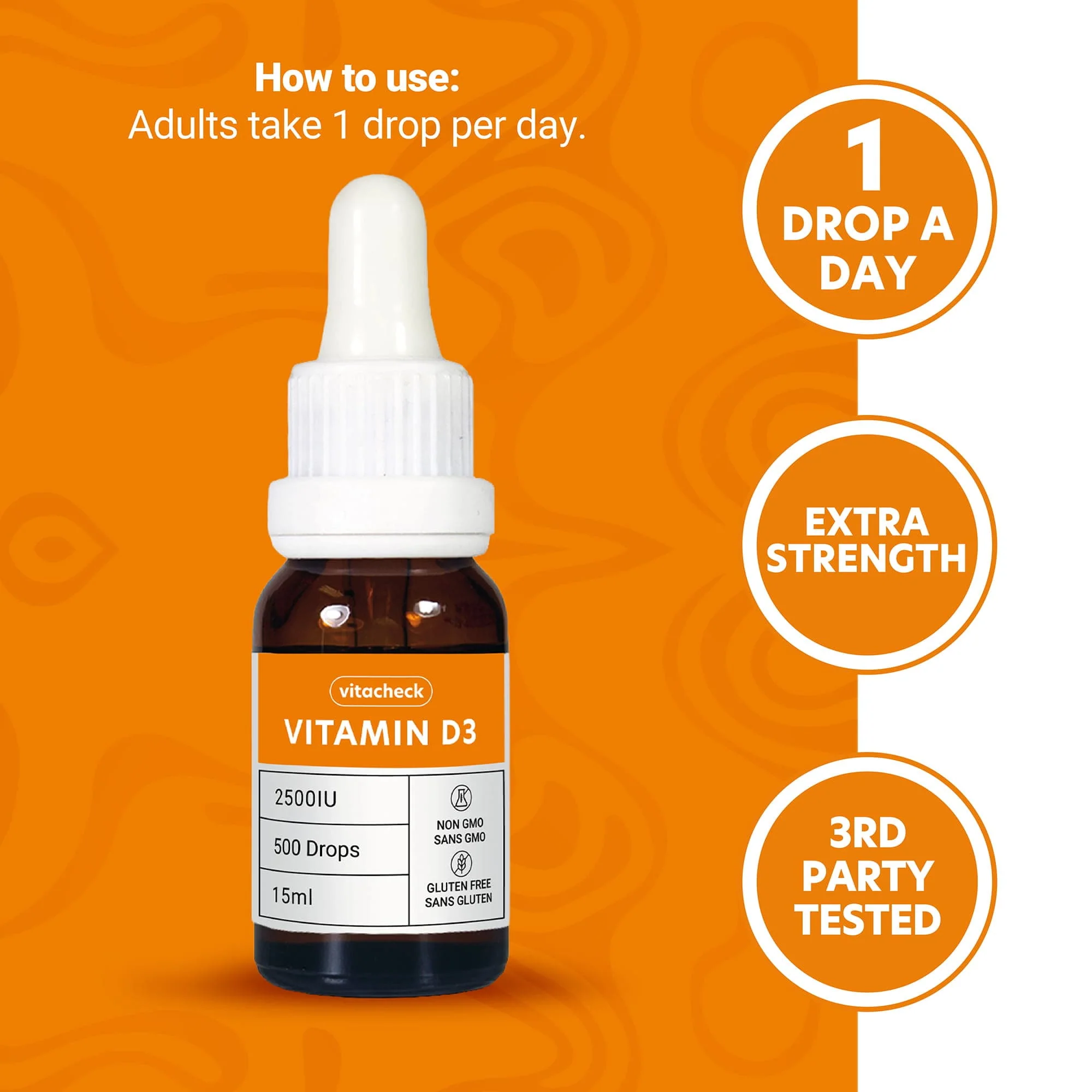 Vitacheck Vitamin D3 2500IU Liquid D3 Drops with Organic Olive Oil, 500 Servings, 15ml - Image 6