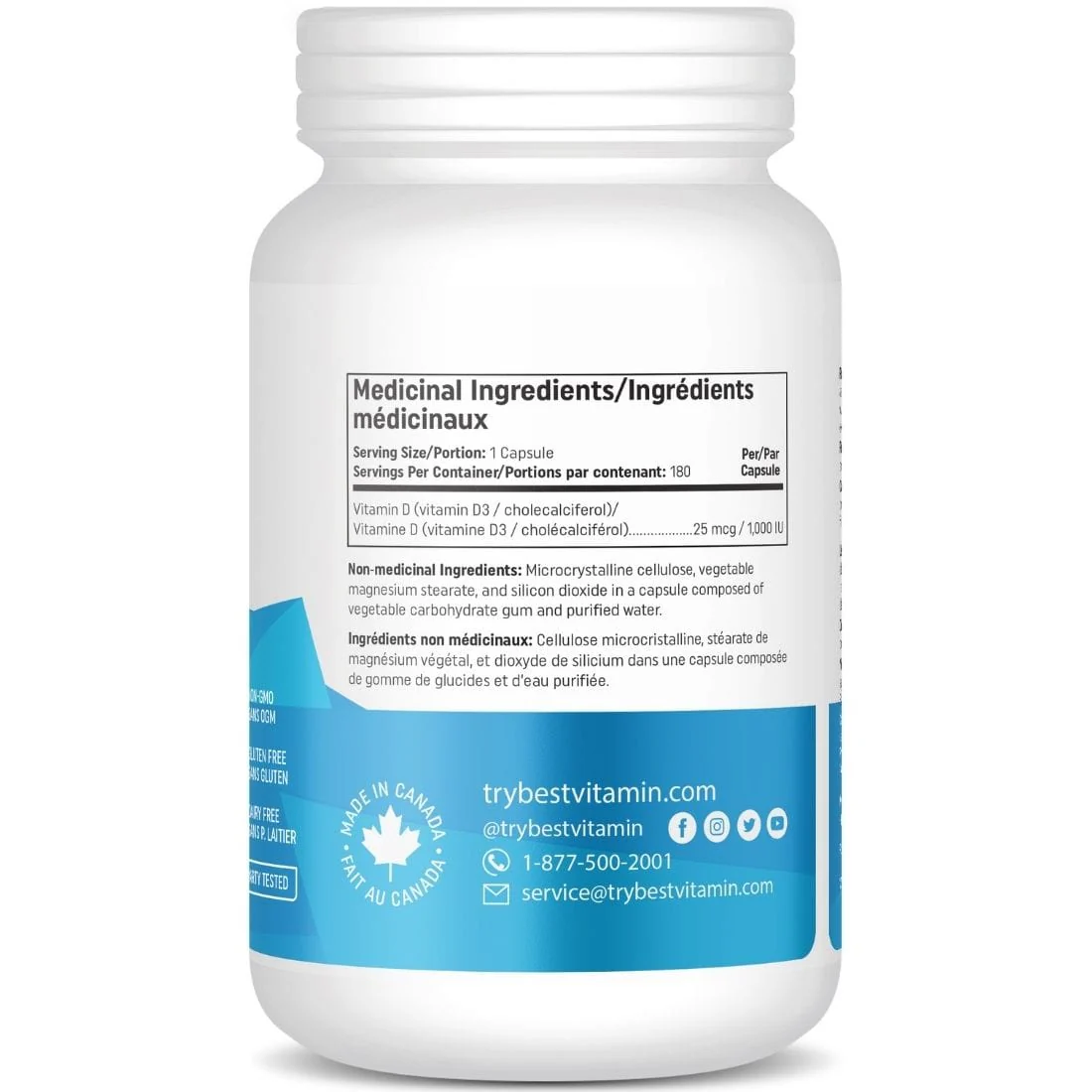 BestVitamin Best Vitamin D3 Capsules 1000IU, Non-GMO, Vegetarian Friendly, 180 Vegetable Capsules - Image 3