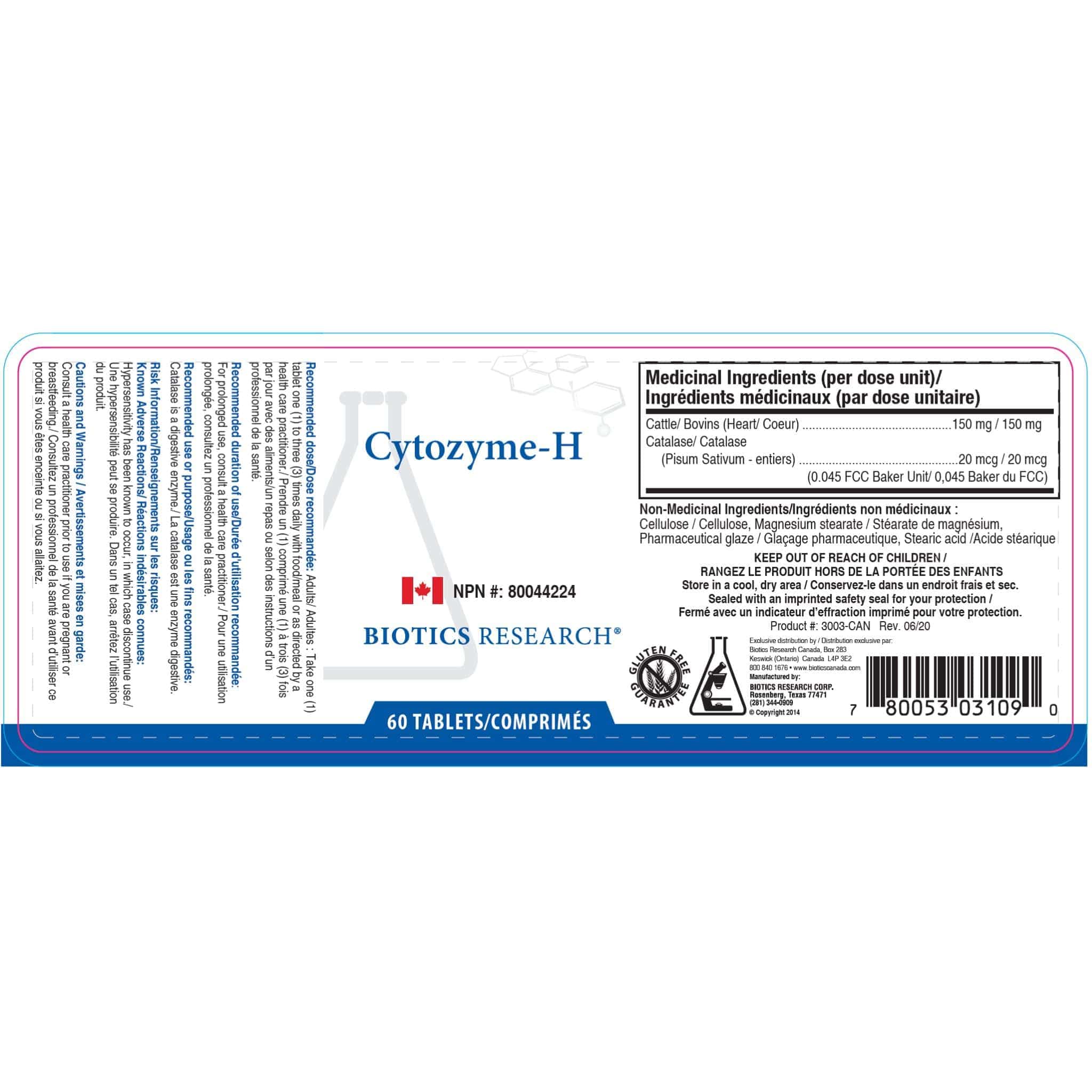 Biotics Research Cytozyme-H, Supports Cardiovascular and Muscular Health, 60 Tablets - Image 2