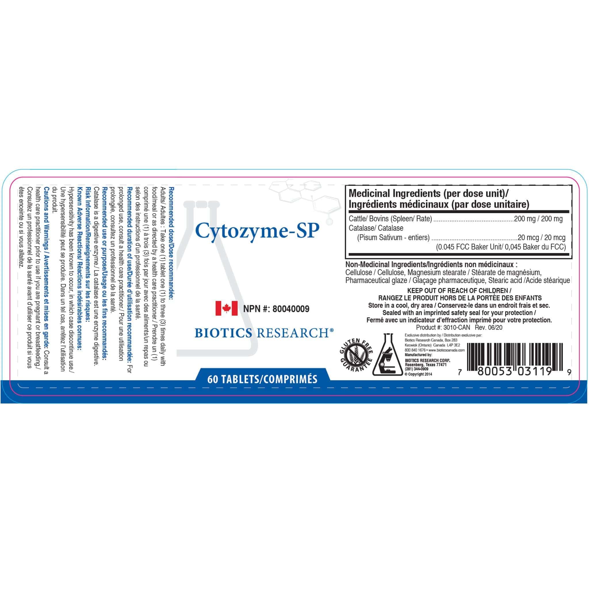 Biotics Research Cytozyme-SP, Spleen and Immune Health Support, 60 Tablets - Image 2