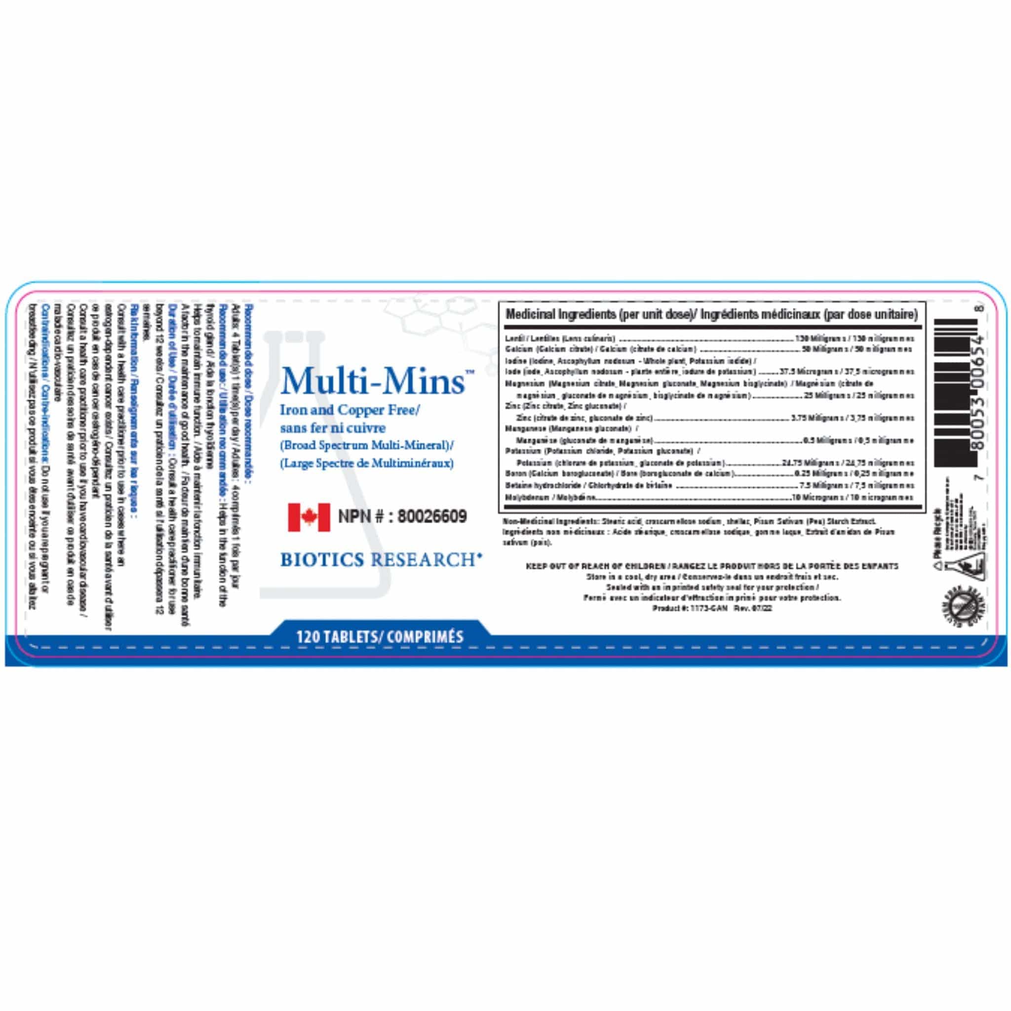 Biotics Research Multi-Mins, Iron and Copper Free, Full Spectrum Mineral Complex with Antioxidants & Betaine HCL, 120 Tablets - Image 2