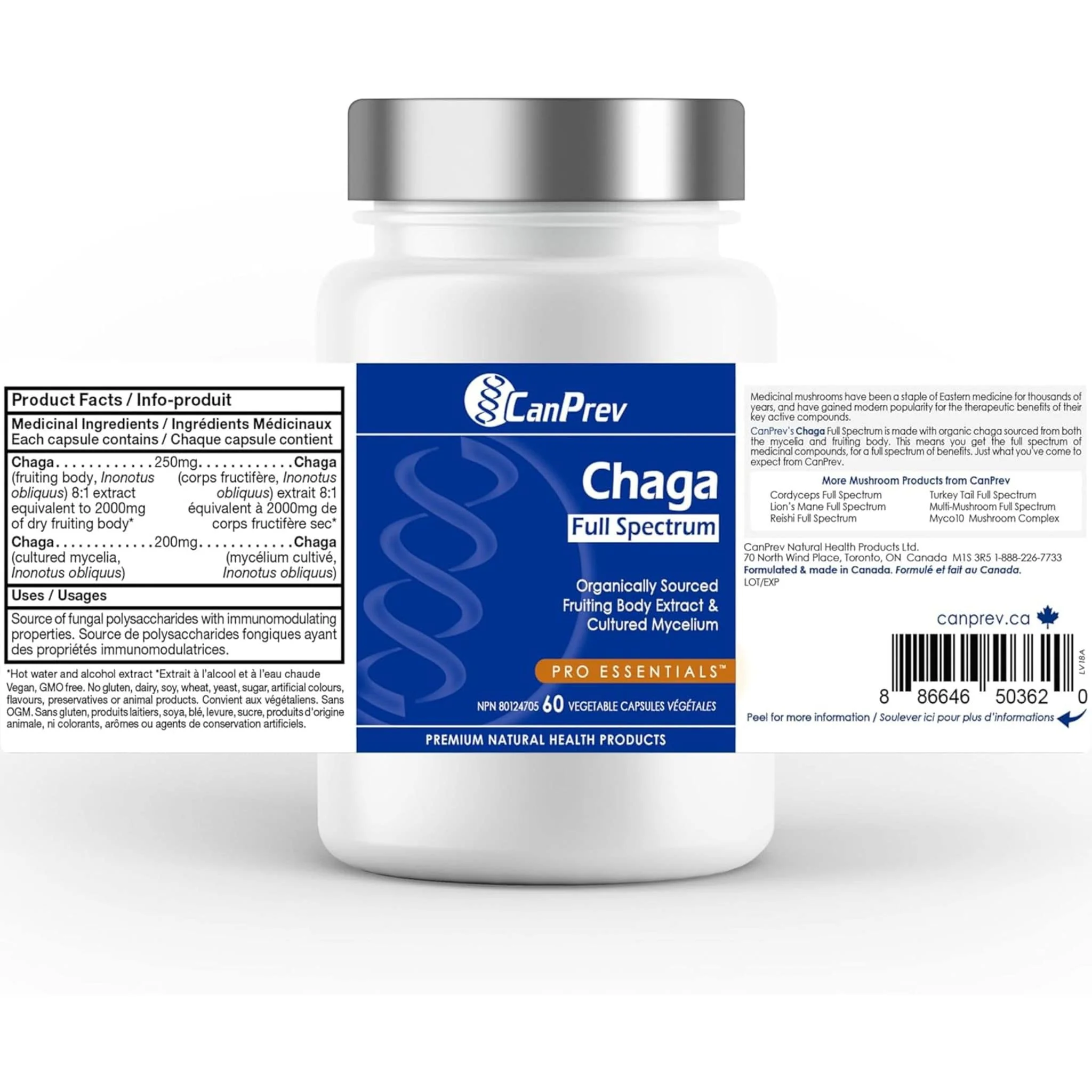 CanPrev Chaga Full Spectrum, Organic Chaga Mushroom for Immune, Antioxidant and Cholesterol Support, 60 Vegetable Capsules - Image 3