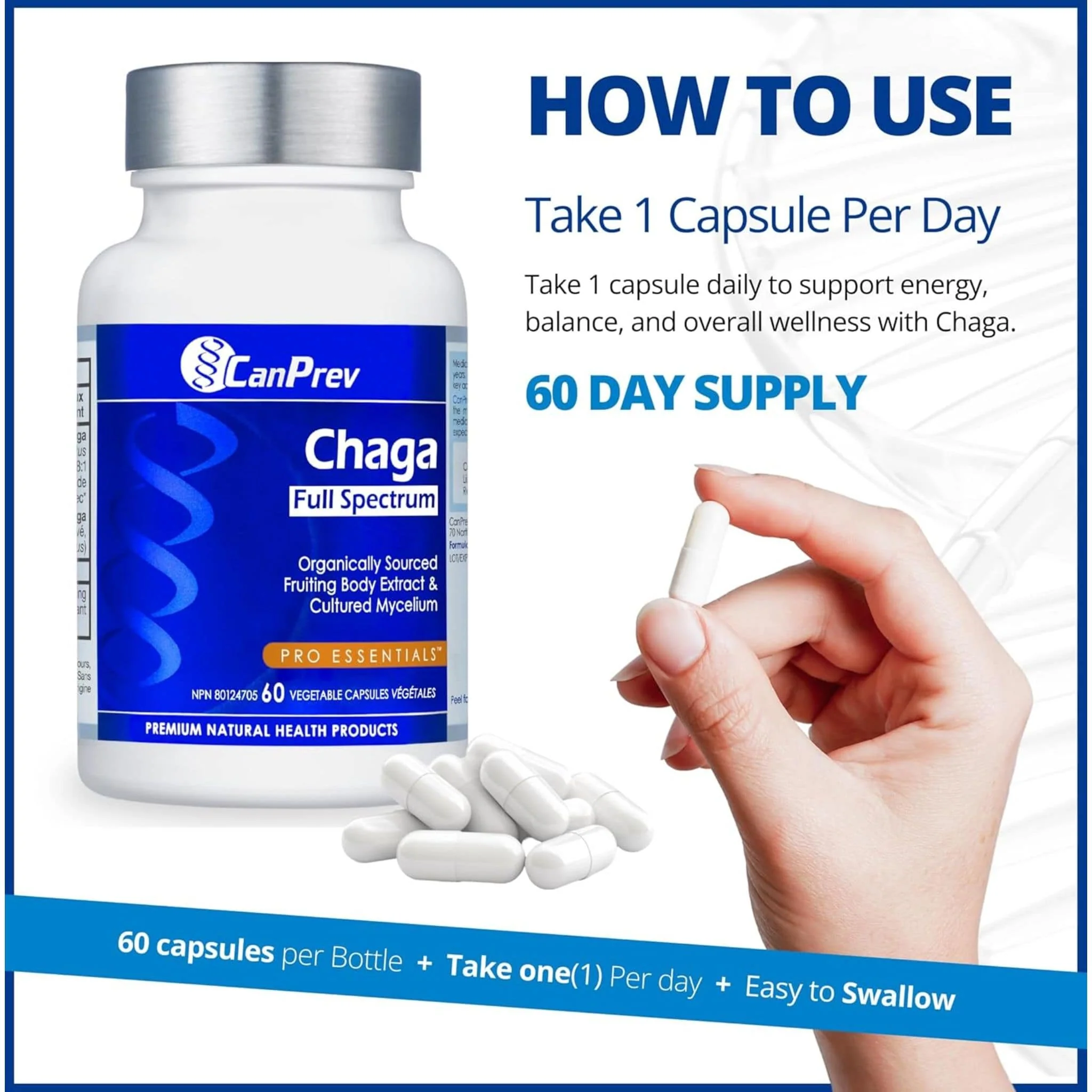 CanPrev Chaga Full Spectrum, Organic Chaga Mushroom for Immune, Antioxidant and Cholesterol Support, 60 Vegetable Capsules - Image 4