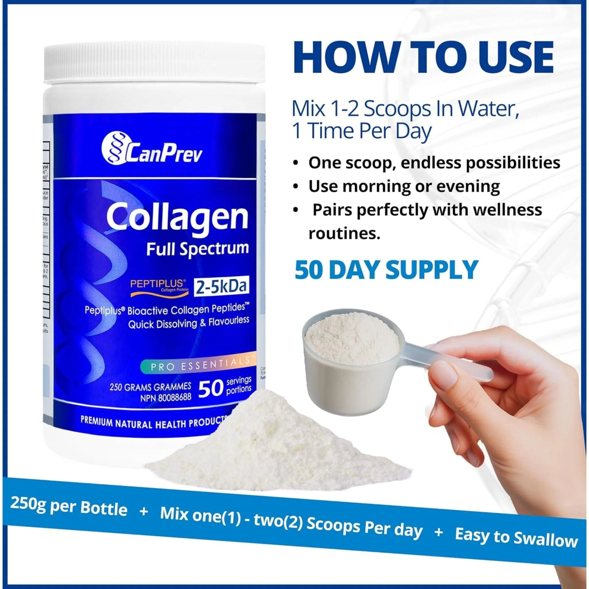 CanPrev Collagen Full Spectrum Peptiplus 100% Pure Hydrolyzed Powder, 250g - Image 6