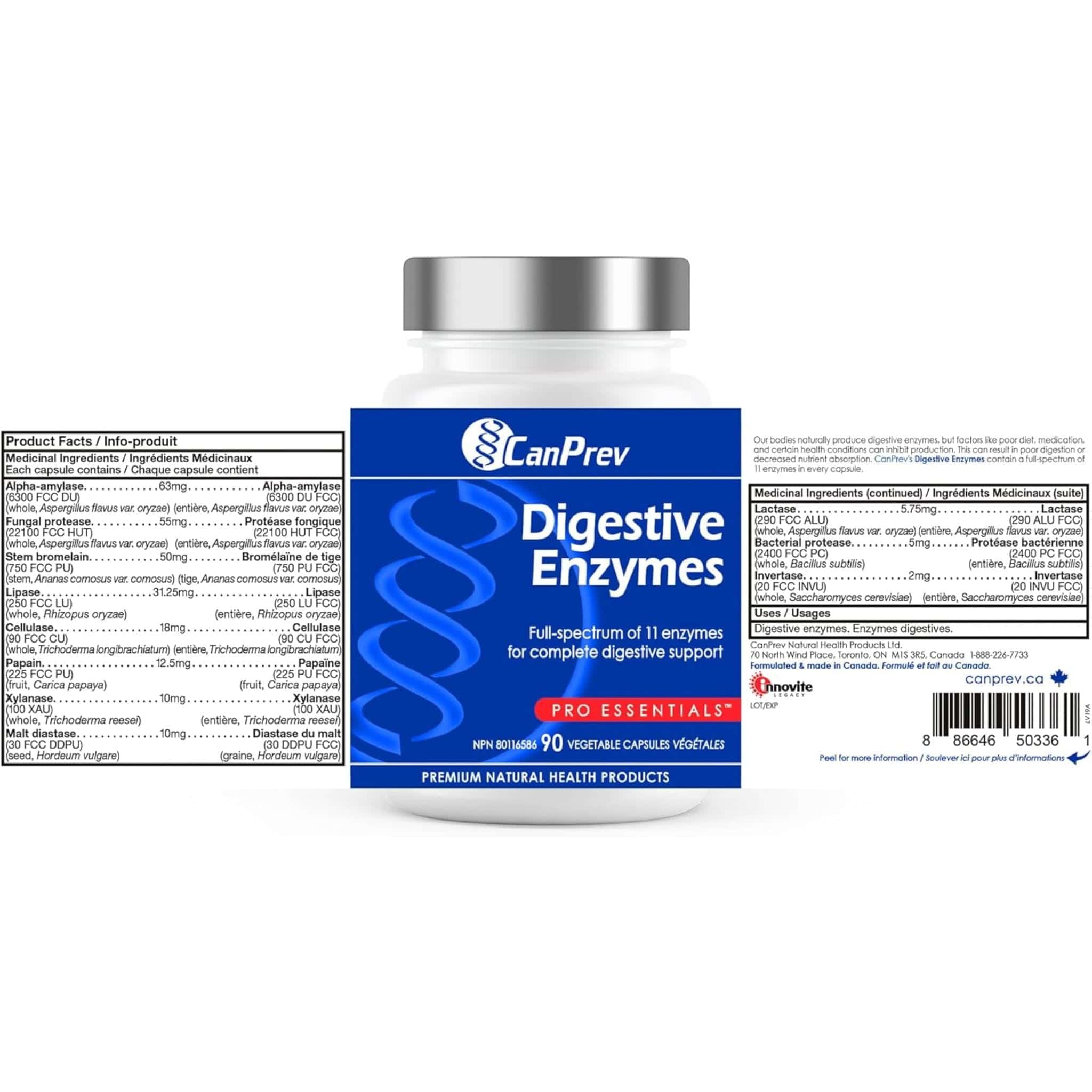 CanPrev Digestive Enzymes, 11 Full Spectrum Enzymes For Digestive Support, 90 Vegetable Capsules - Image 3