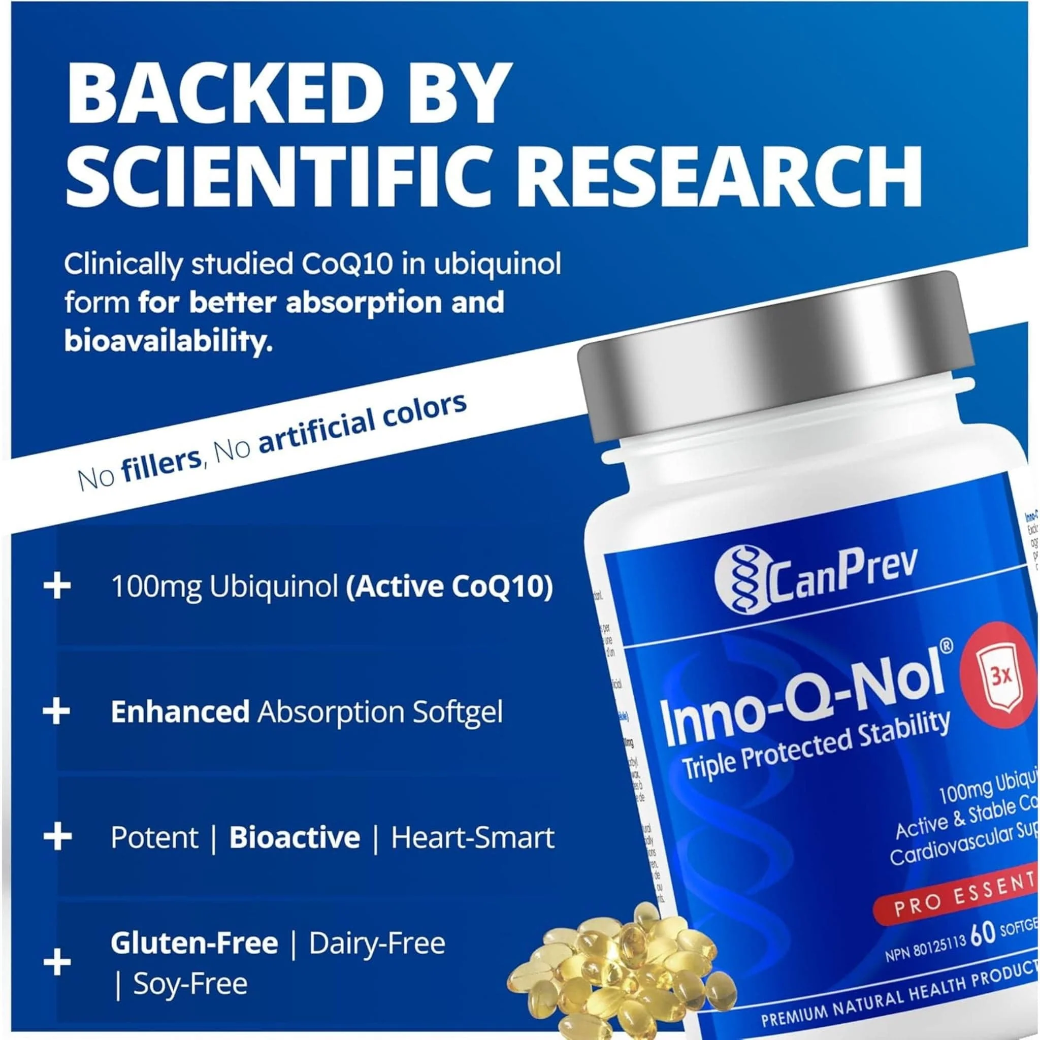 CanPrev Inno-Q-Nol CoQ10 Ubiquinol 100mg Softgels with Premium Kaneka Ubiquinol - Image 16