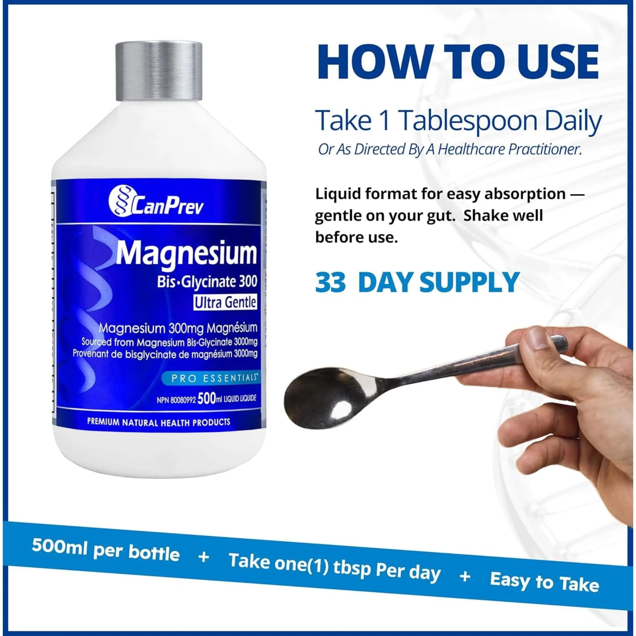 CanPrev Magnesium Bis-Glycinate 300, Ultra Gentle Liquid, 500ml - Image 7
