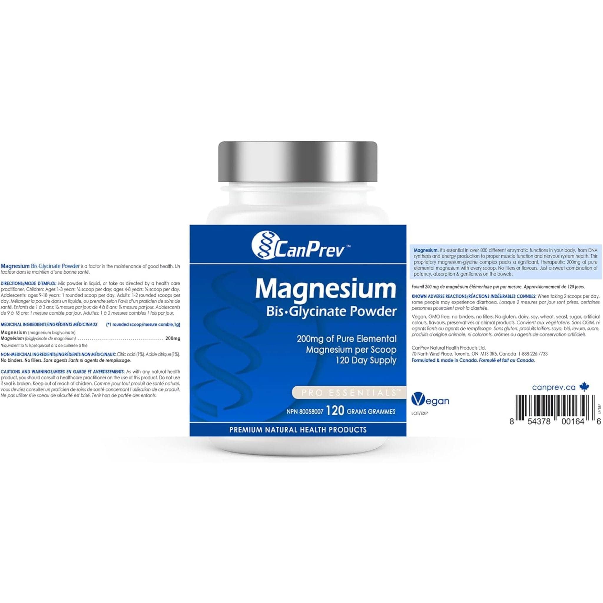 CanPrev Magnesium Bis-Glycinate Powder (200mg per scoop), 120g - Image 3