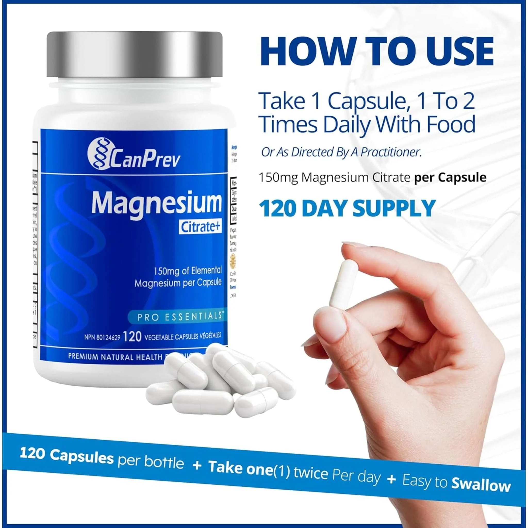 CanPrev Magnesium Citrate 150mg, 120 Vegetable Capsules - Image 7