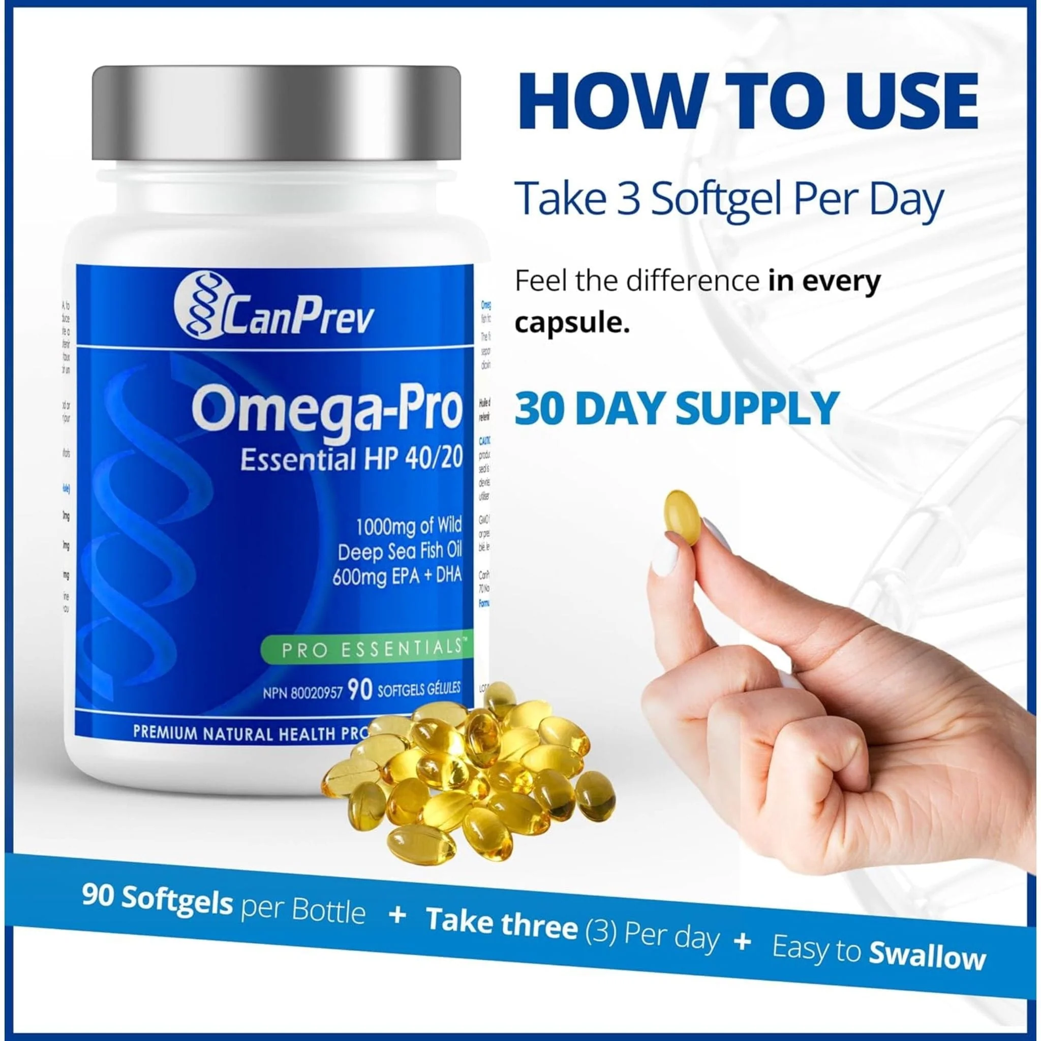 CanPrev Omega-Pro Essential HP 40/20 Fish Oil, 90 Softgels - Image 4