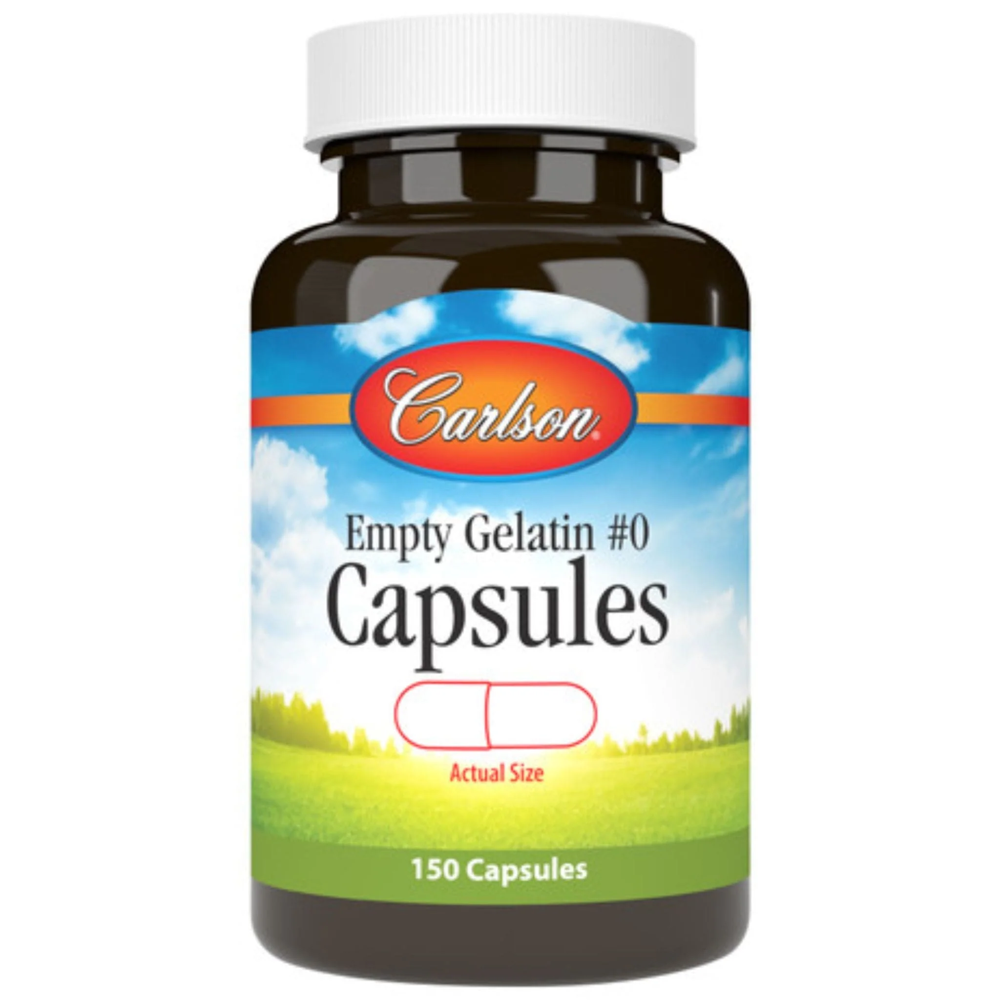 Carlson Empty Gelatin #0 Capsules, 150 Empty Capsules with Bottle