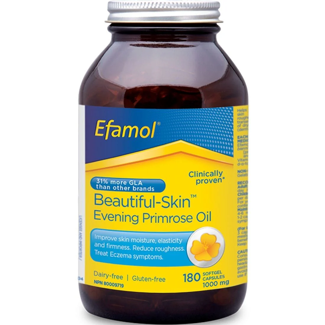 Efamol Beautiful Skin Pure Evening Primrose Oil 1000mg Softgels, Improves Skin Moisture, Elasticity and Firmness, Reduces Roughness, Treats Eczema Symptoms