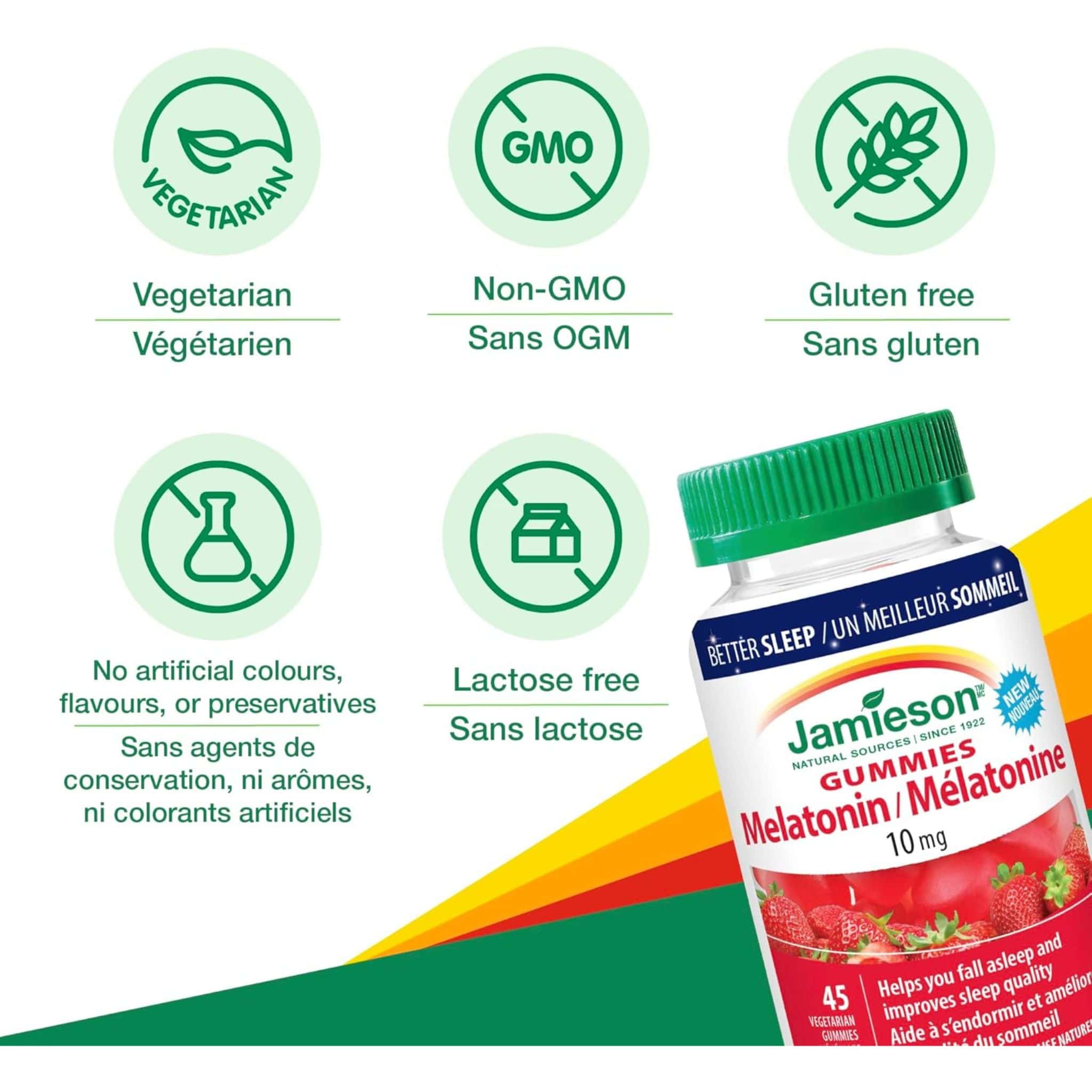 Jamieson Melatonin 10mg Gummies, Strawberry Flavour, 45 Vegetarian Gummies - Image 3