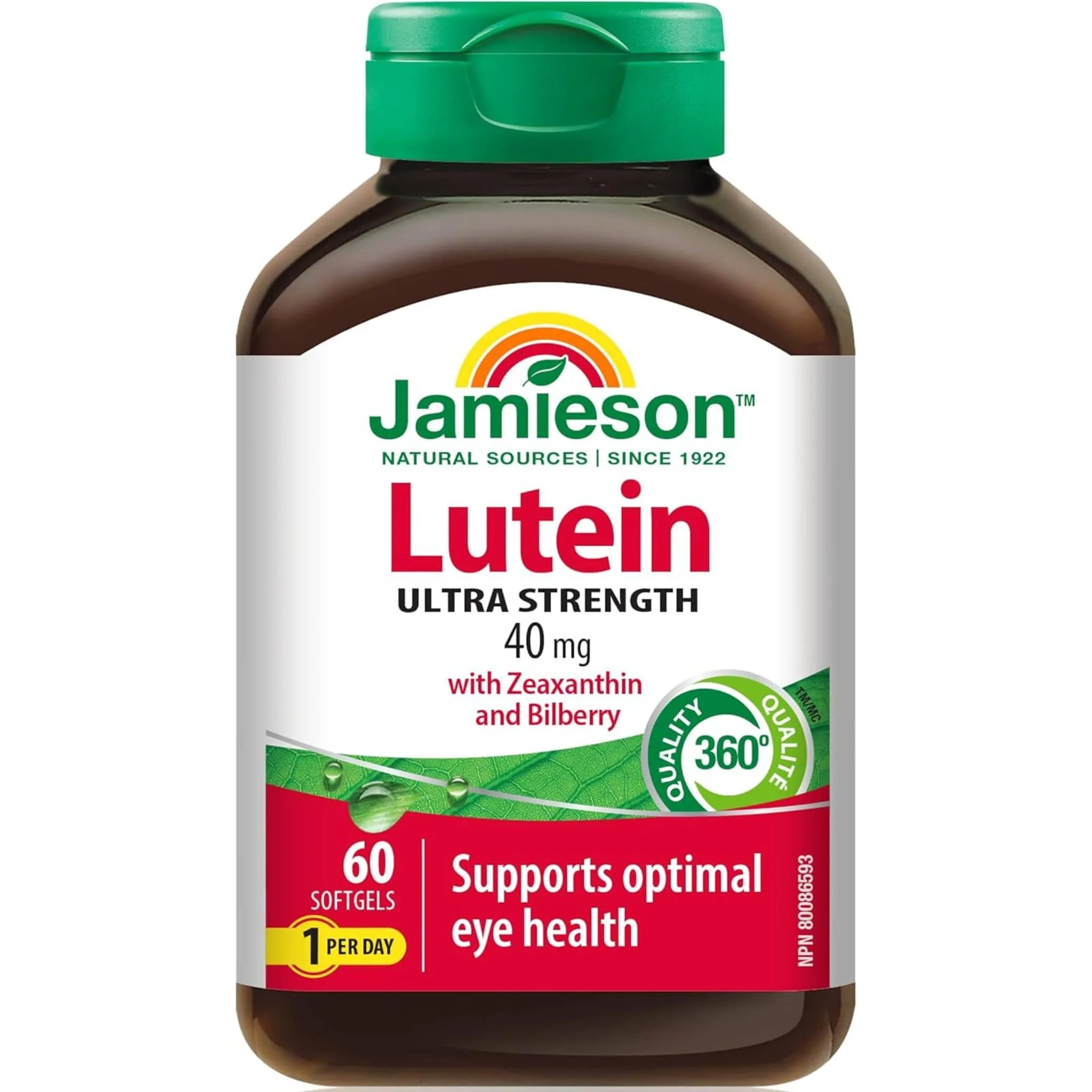 Jamieson Ultra Strength Lutein 40mg with Zeaxanthin and Bilberry, 60 Softgels