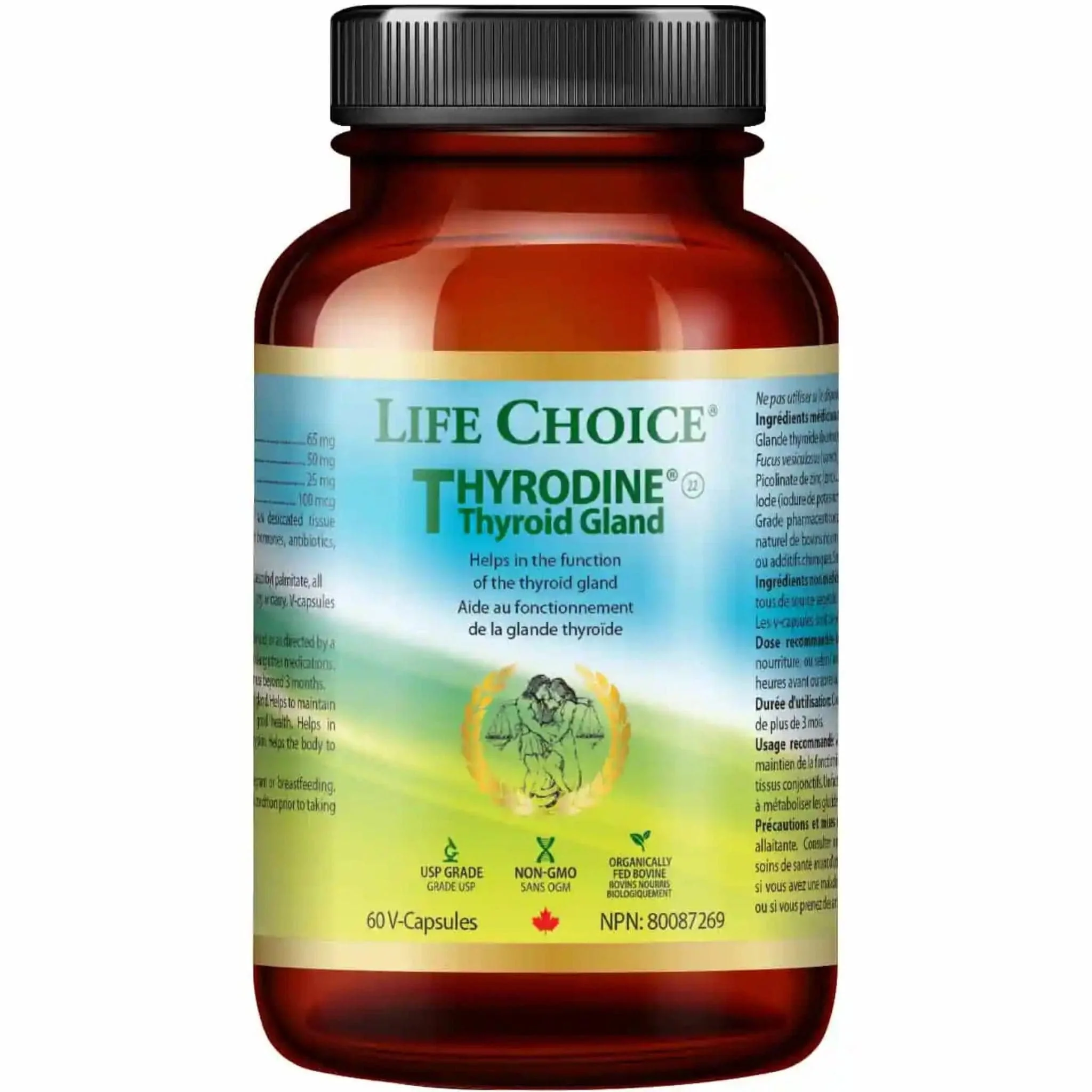 Life Choice Thyrodine Thyroid Glandular from Grass-fed Bovine, Raw desiccated whole gland thyroid gland concentrate support for hypothyroidism and hyperthyroidism, 60 Capsules