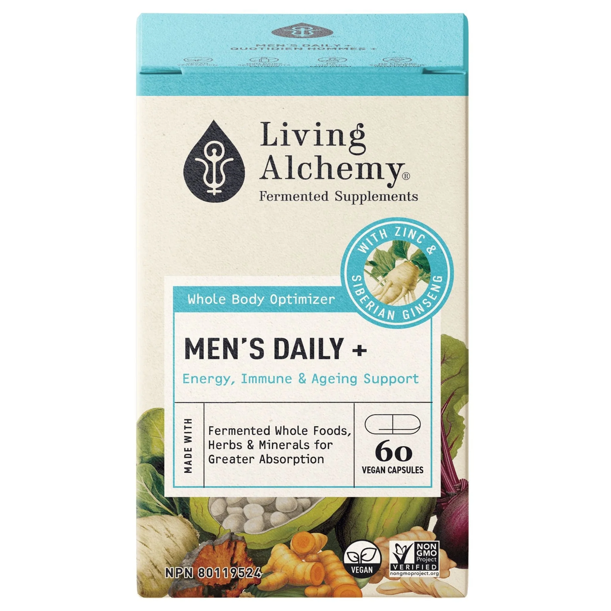 Living Alchemy Mens Daily Plus Multivitamin with Energy, Immune and Aging Support, 60 Vegetable Capsules