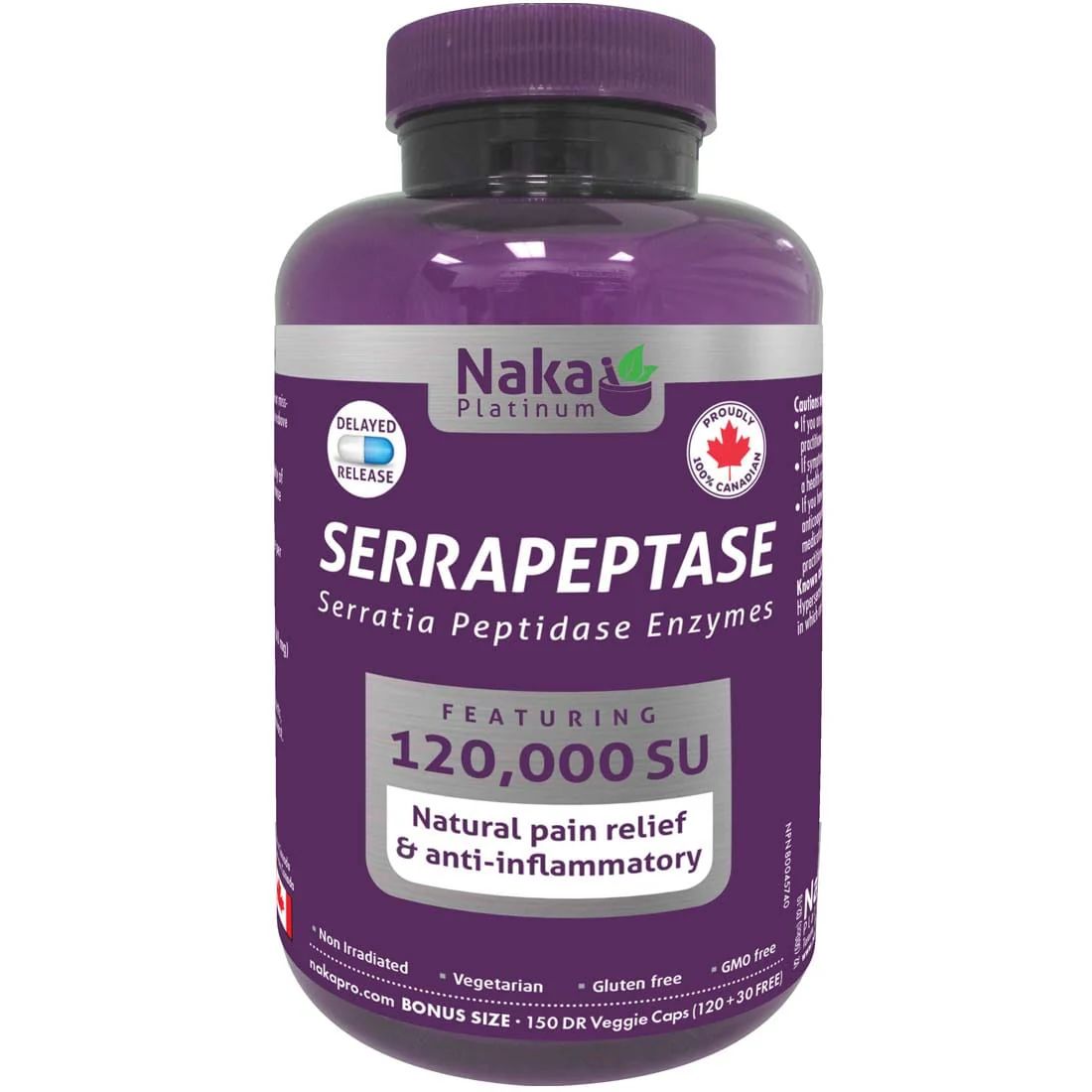 Naka Herbs Serrapeptase 120,000SU, Natural Anti-Inflammatory, Helps Dissolve Arterial Plaque, Blood CLots, Cysts and Scar Tissue, 150 Vegetable Capsules - Image 2