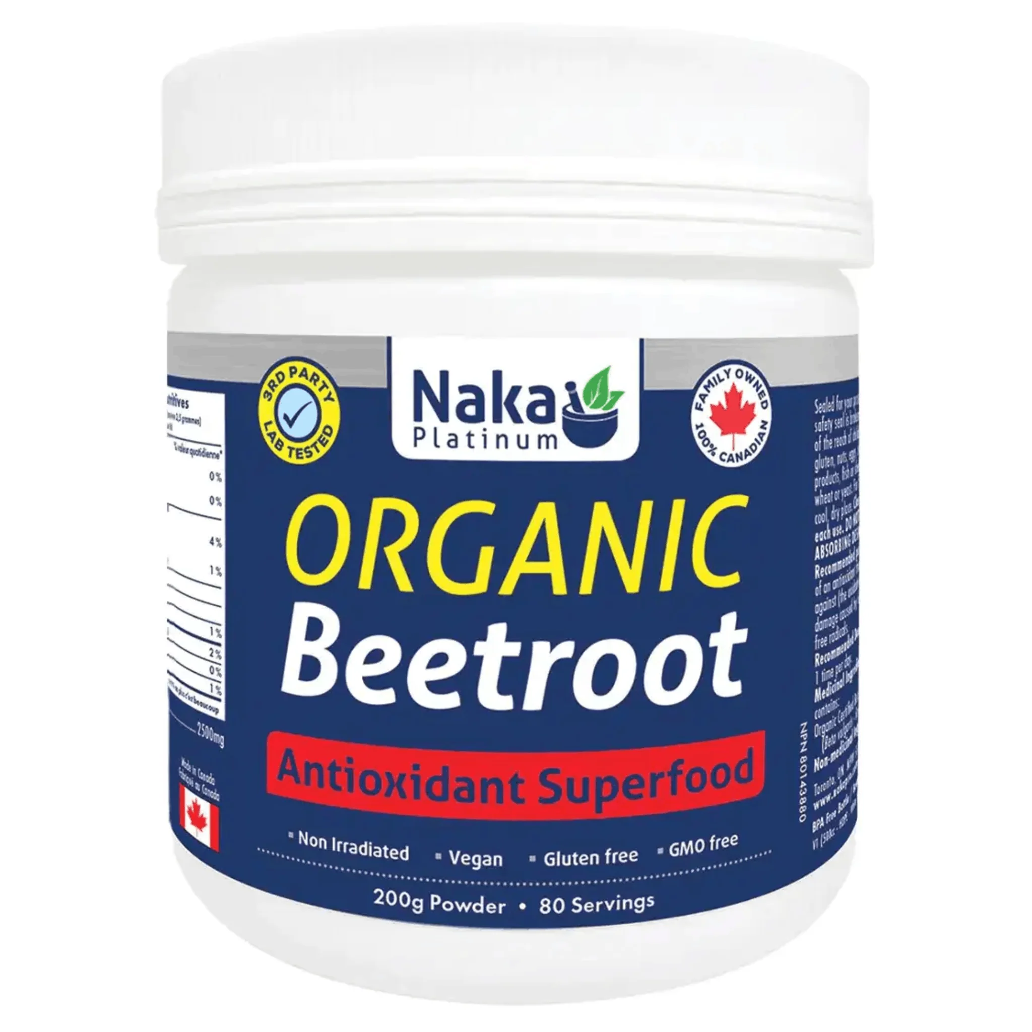 NAKA Organic Beetroot Powder, Antioxidant Superfood, Supports Cardiovascular Health, Digestion and Energy, 200g