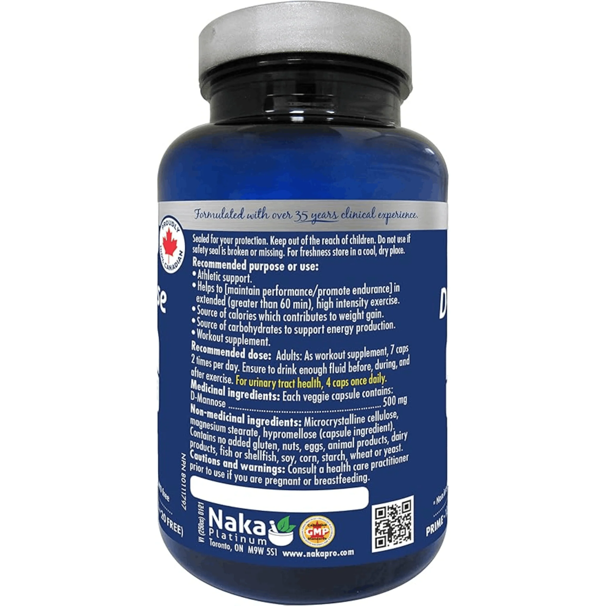 NAKA Platinum D-Mannose 500mg, 100% Pure, Supports Urinary Tract Health, 120 Vegetable Capsules - Image 2