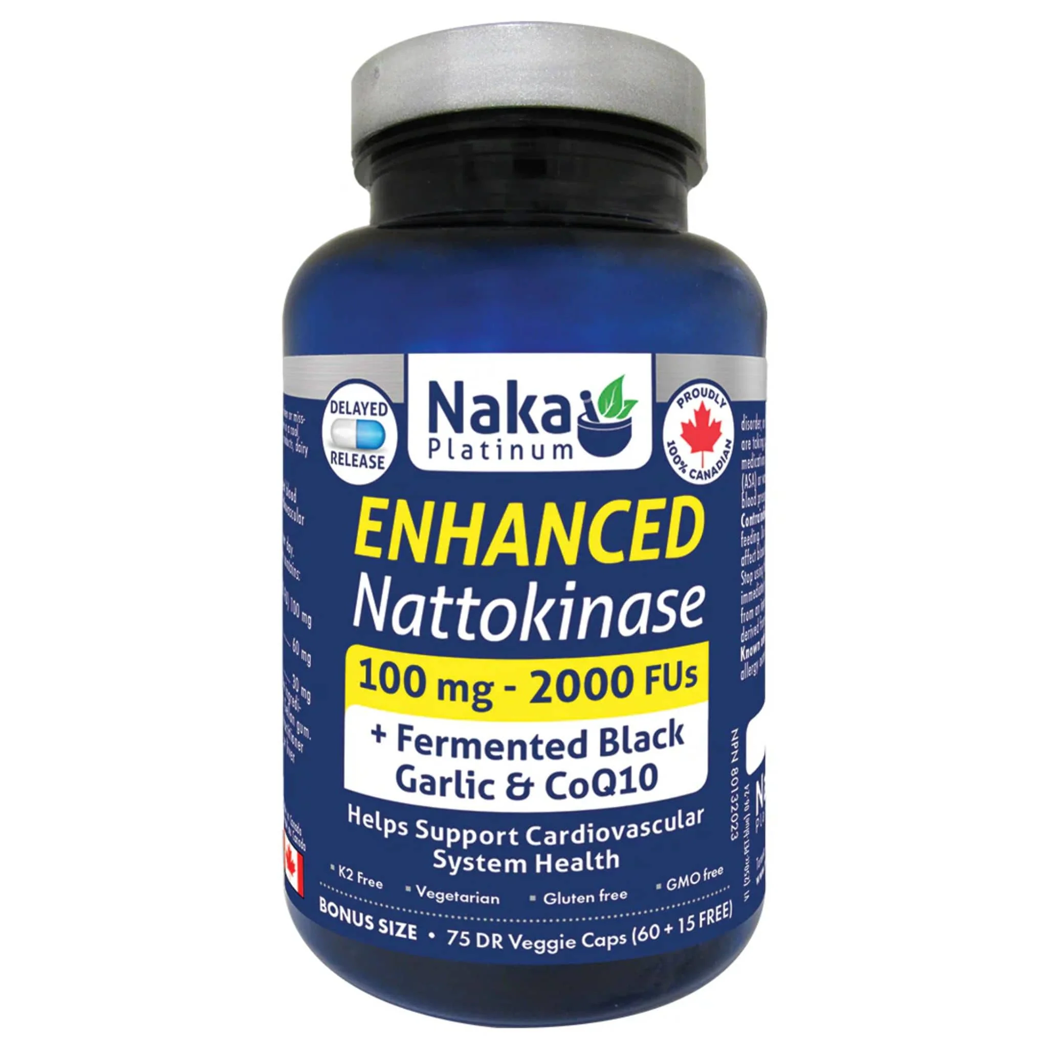 Naka Platinum Enhanced Nattokinase, Supports Cardiovascular Health, 75-150 Delayed Release Vegetable Capsules