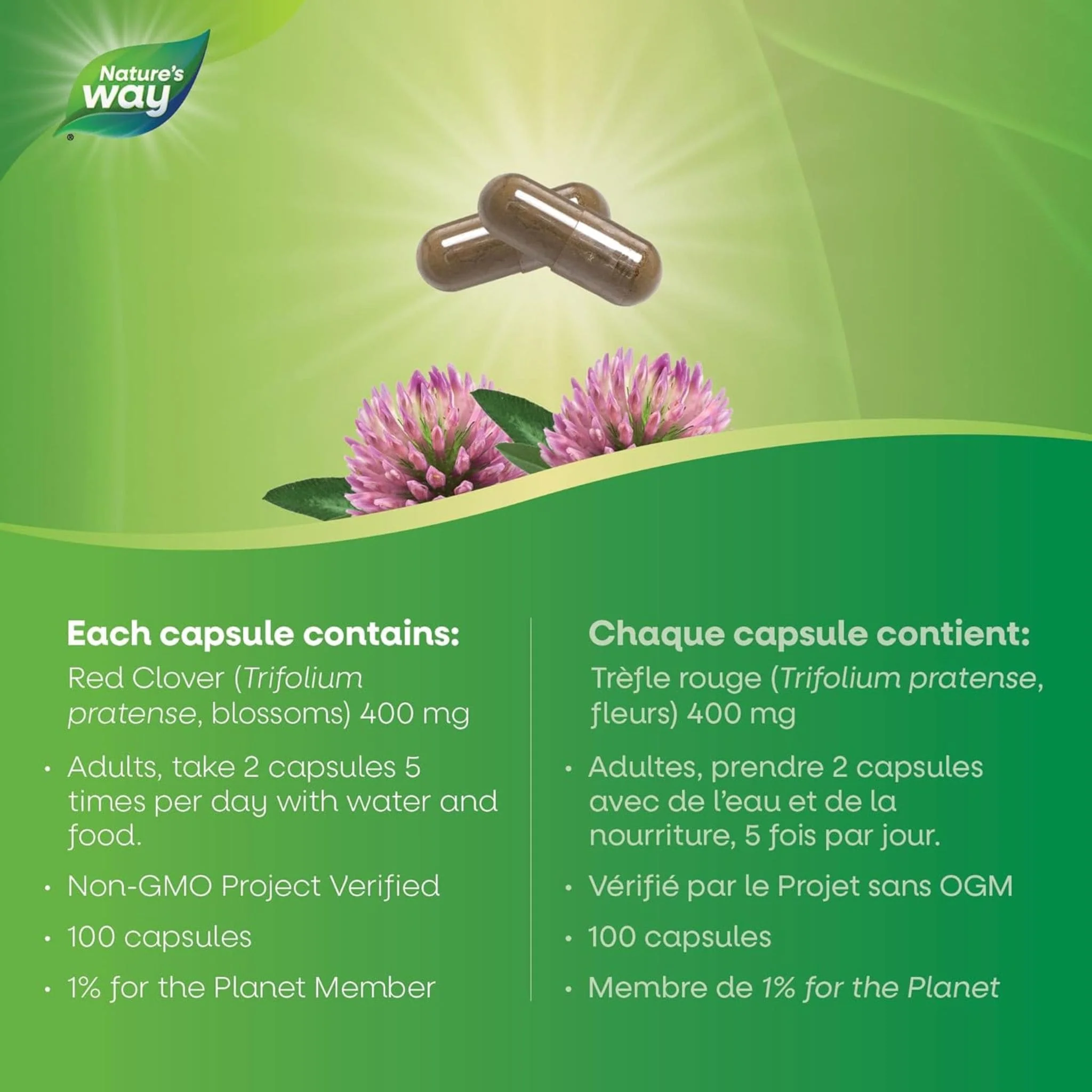 Nature's Way Red Clover Blossoms, 100 Capsules - Image 5