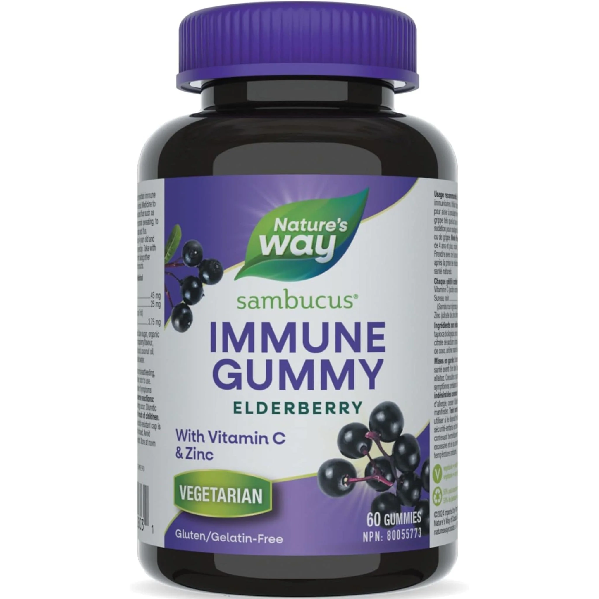 Nature's Way Sambucus Immune Gummies, Cold and Flu Relief, 60 Elderberry Gummies