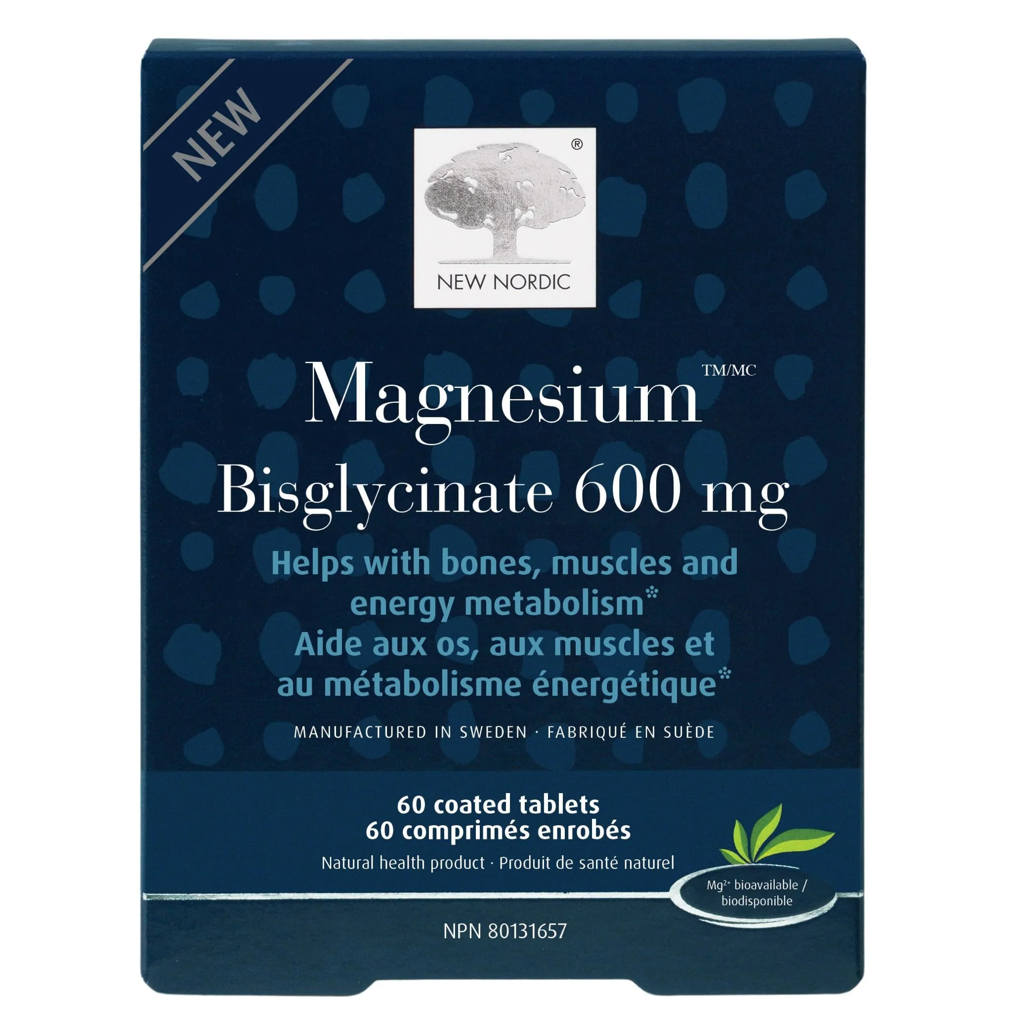 New Nordic Magnesium Bisglycinate 600mg, Helps with Bone, Muscles and Energy Metabolism, 60 Tablets