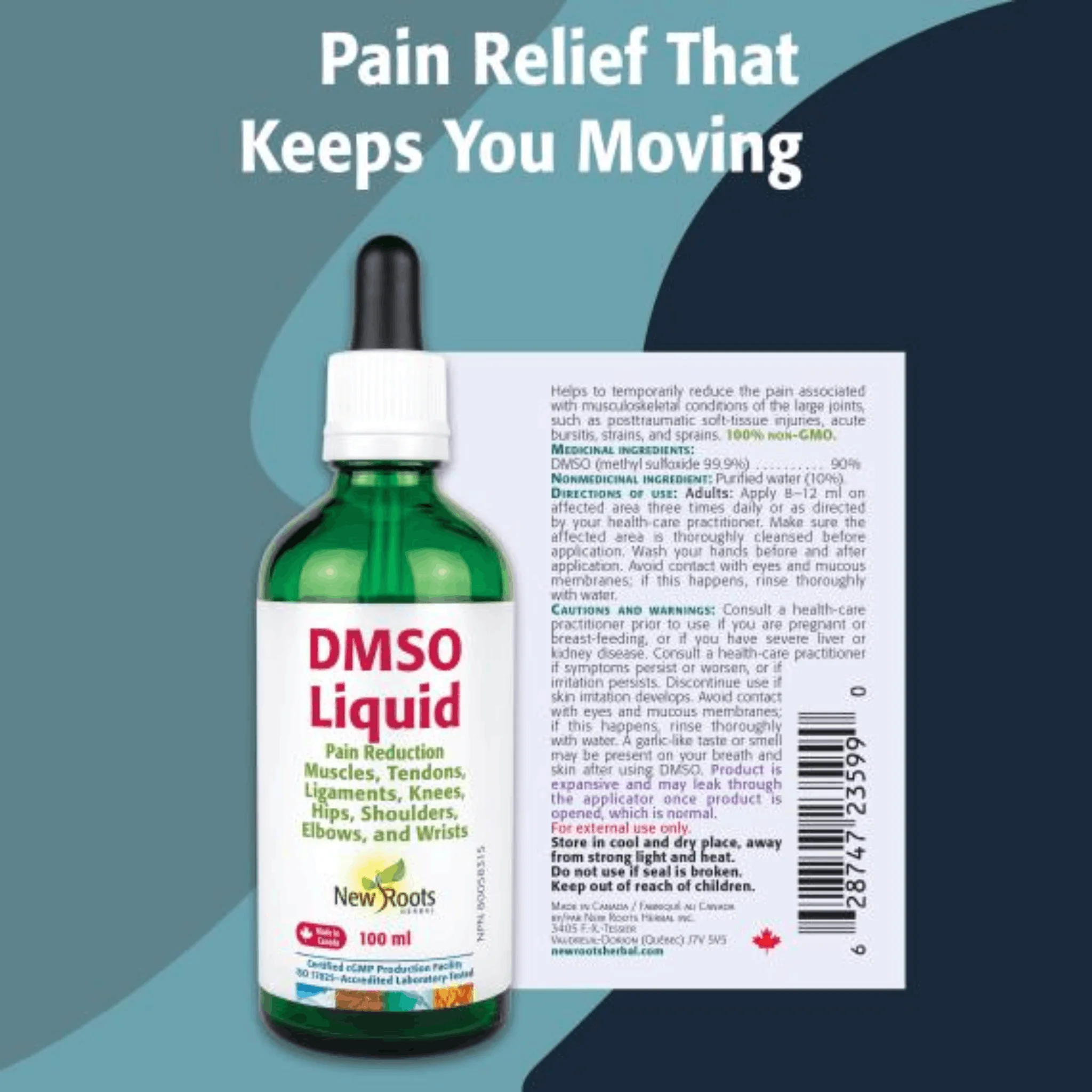New Roots DMSO Liquid, Pain Reduction for Muscles, Tendons, Ligments, Knees and More, 50-100ml - Image 6