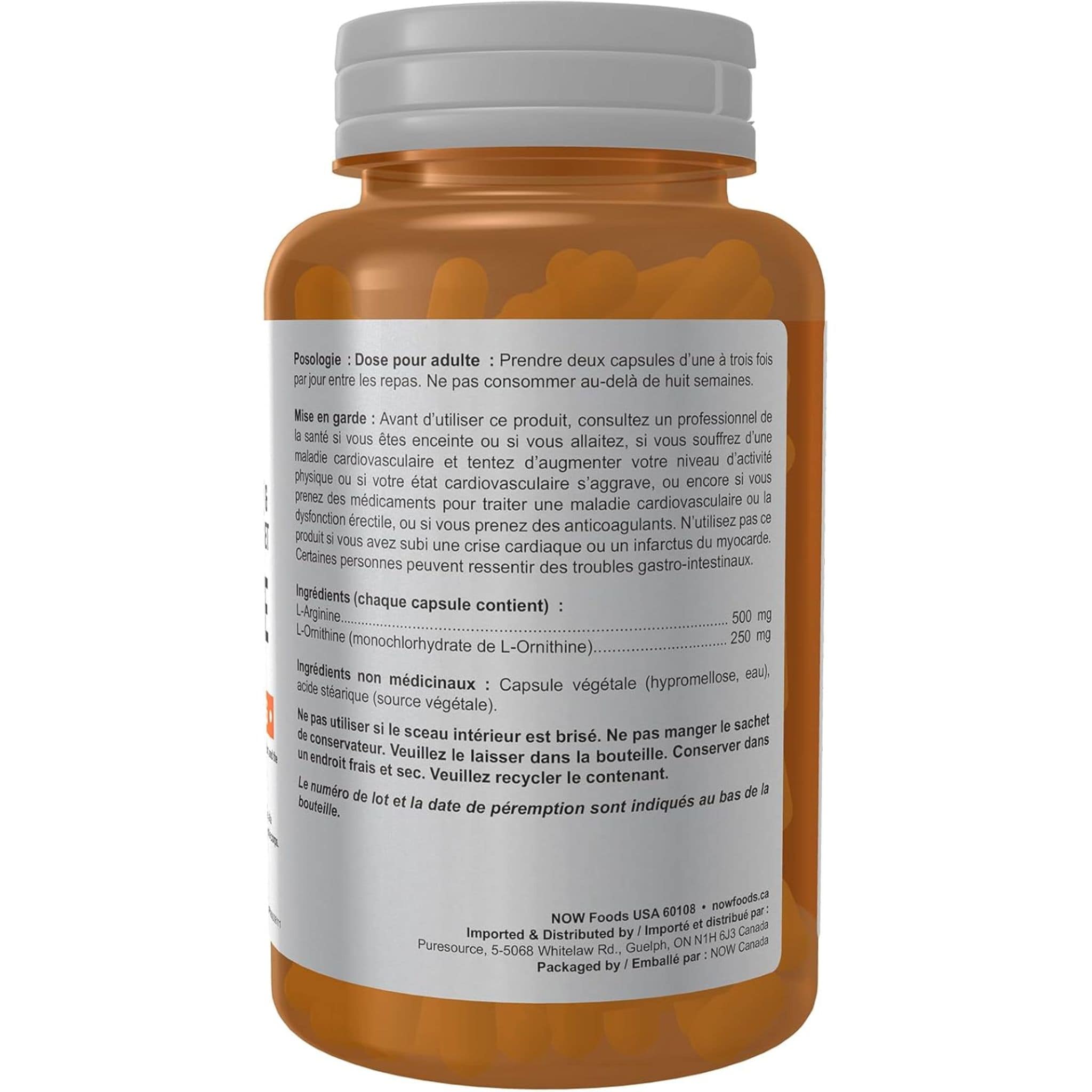 NOW L-Arginine & L-Ornithine, 500mg/250mg, 100 Capsules - Image 4