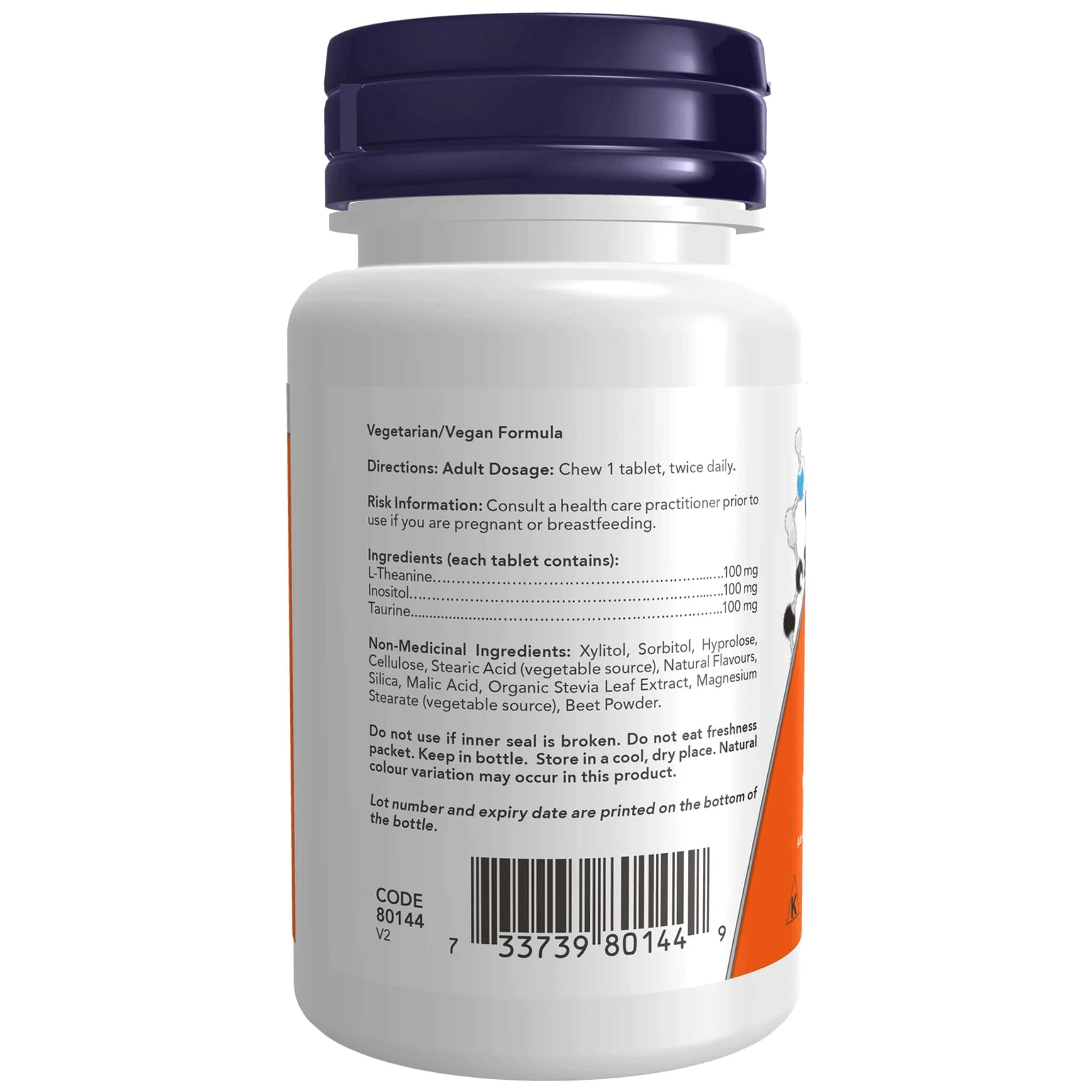 NOW Chewable L-Theanine 100mg Plus with Inositol and Taurine, 90 Chewable Tablets - Image 2