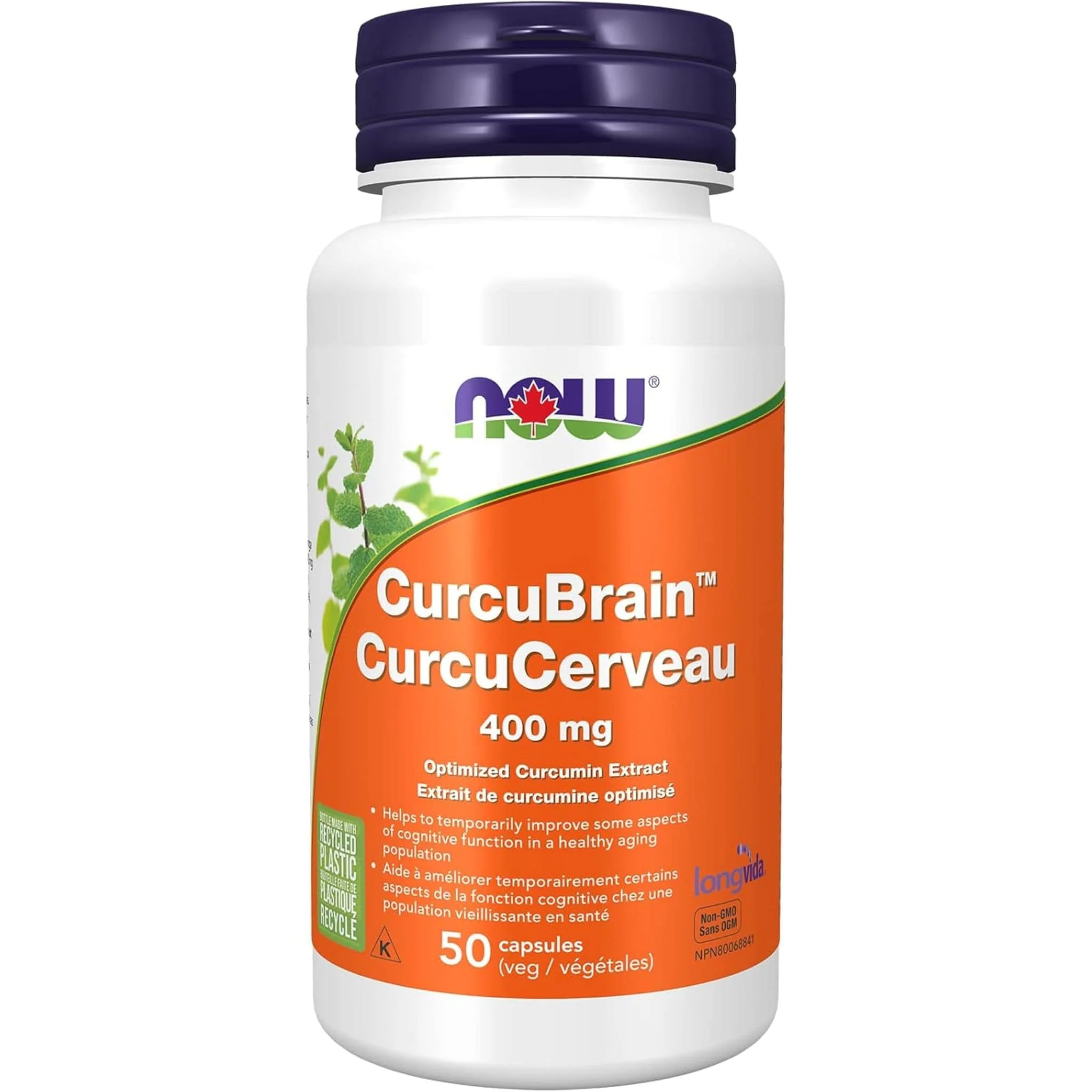 NOW CurcuBrain with Longvida Optimized Curcumin 400mg, Supports Cognitive Health, 50 Vegetable Capsules - Image 2