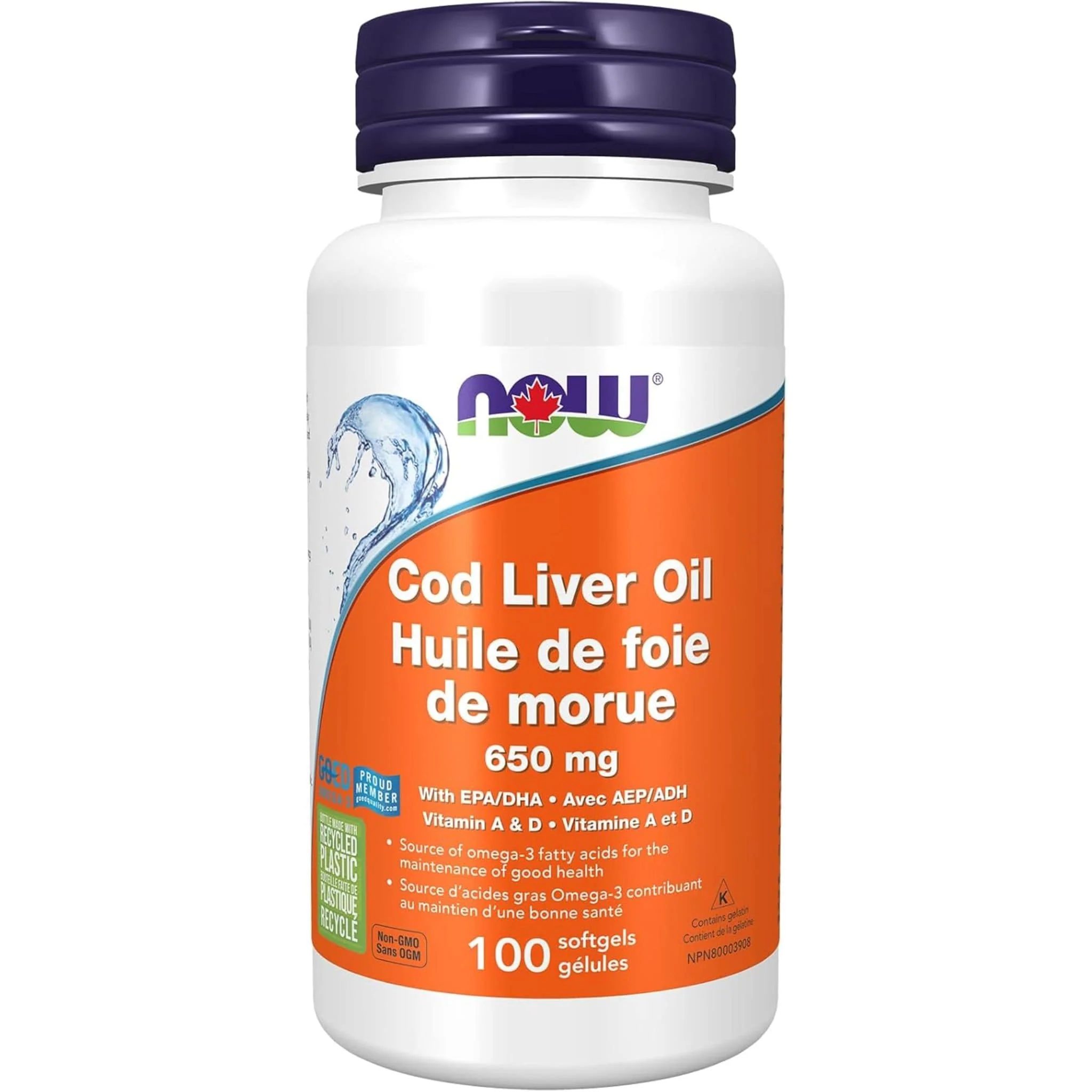 NOW Cod Liver Oil w/ Vitamin A & D, (Double Strength), 100 Softgels