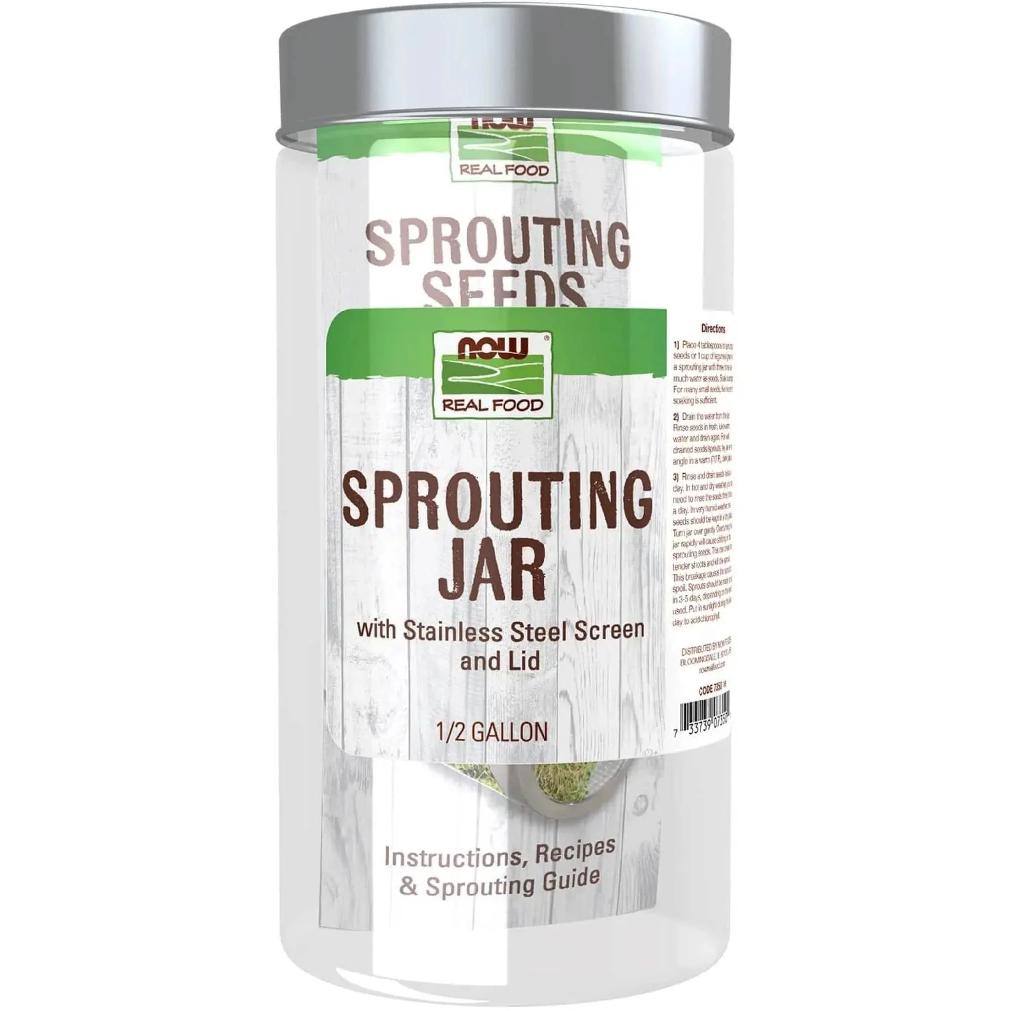 NOW Glass Sprouting Jar with Steel Mesh Lid, 1.89L - Image 2
