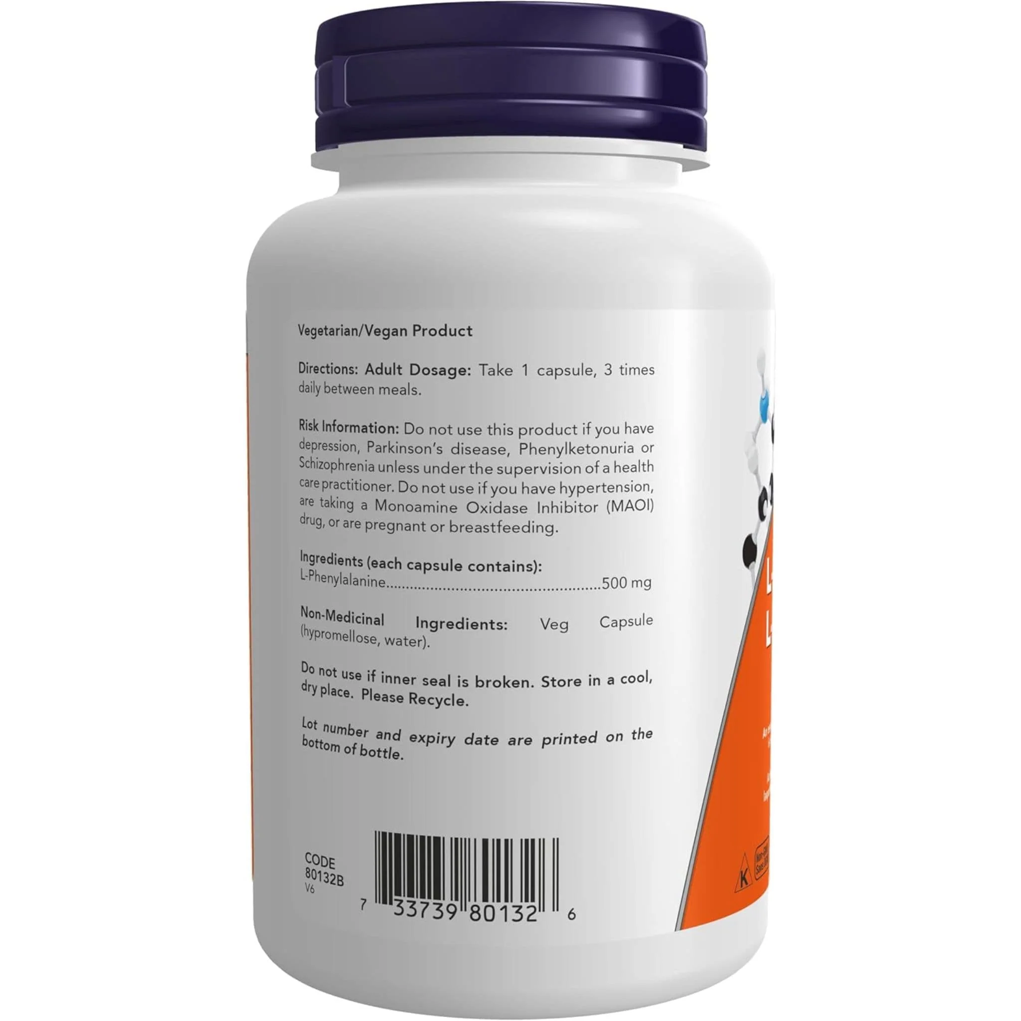 NOW L-Phenylalanine 500mg Capsules - Image 3