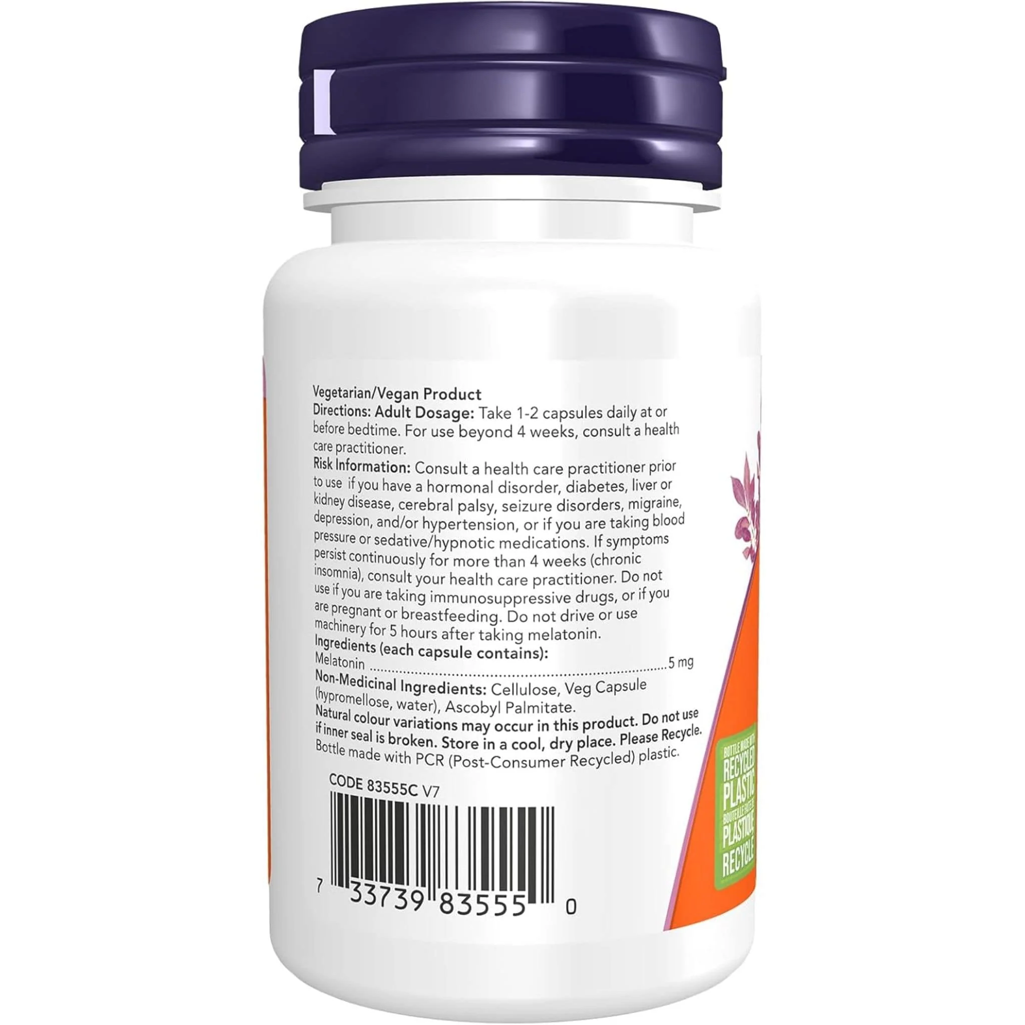 NOW Melatonin 5mg Capsules, Premium Quality, Helps Regulate Sleep Cycle - Image 4