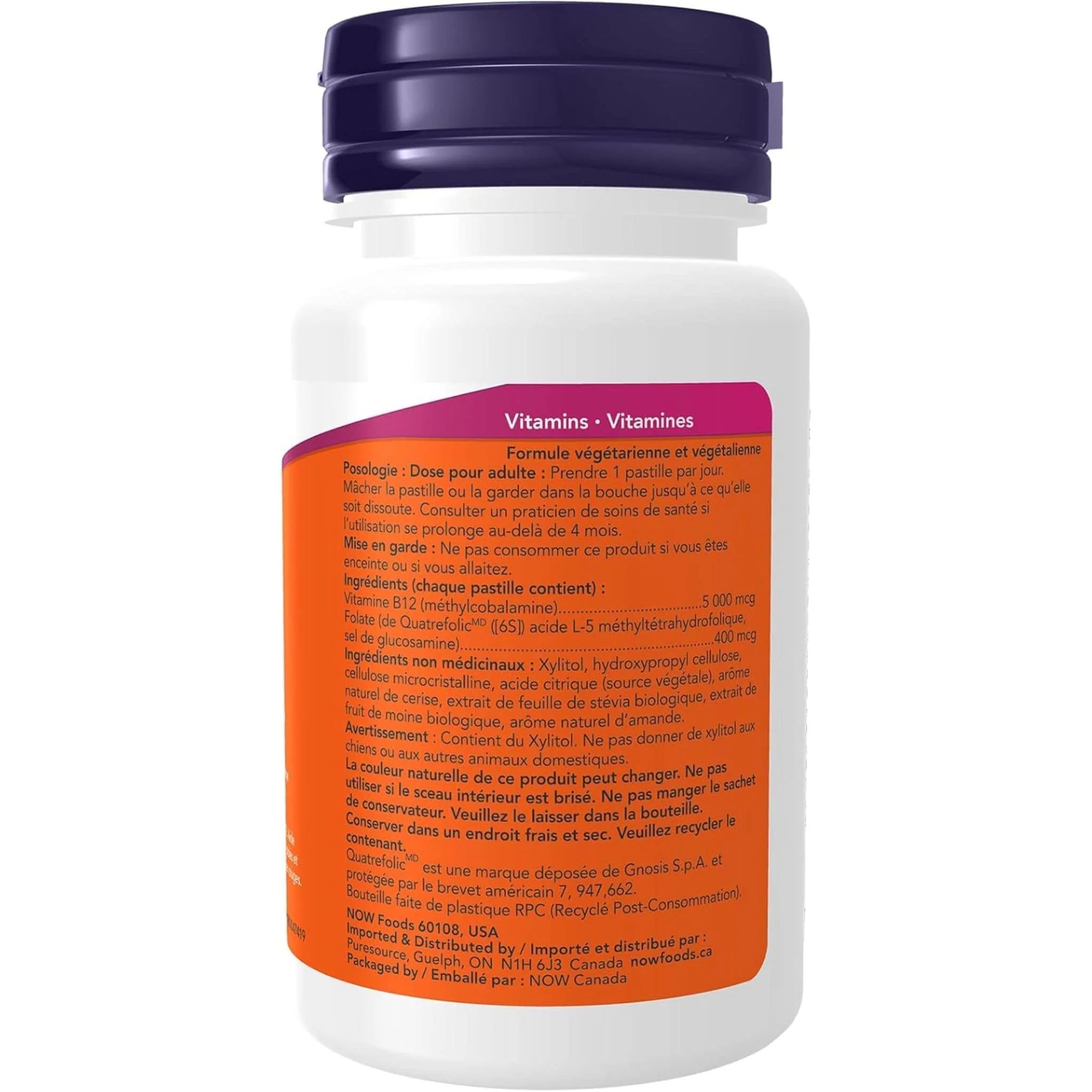 NOW B12 (Methylcobalamin) 5000mcg with Folic Acid, 60 Chewable Lozenges - Image 4