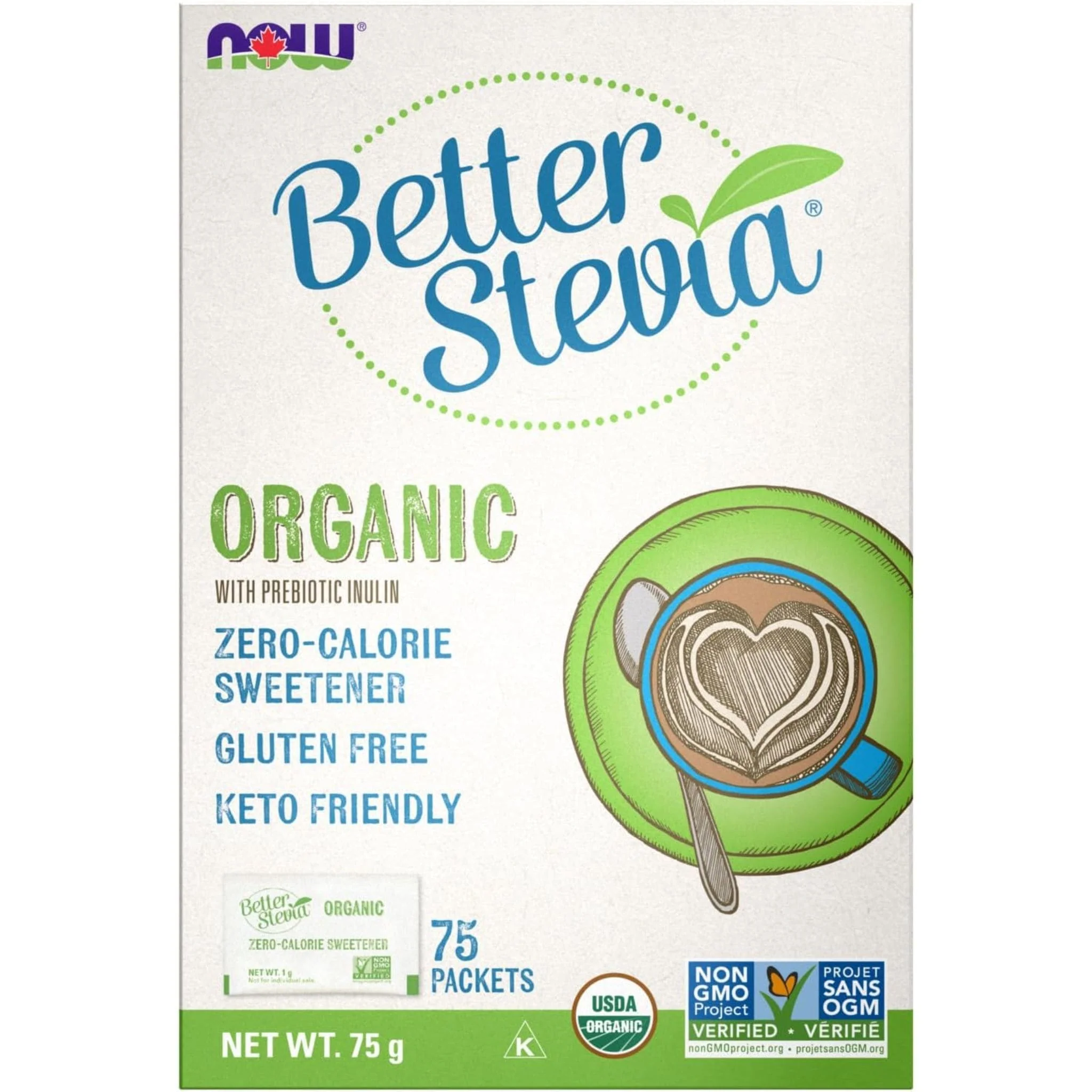 NOW Organic Stevia with Inulin, 1g x 75 Packets
