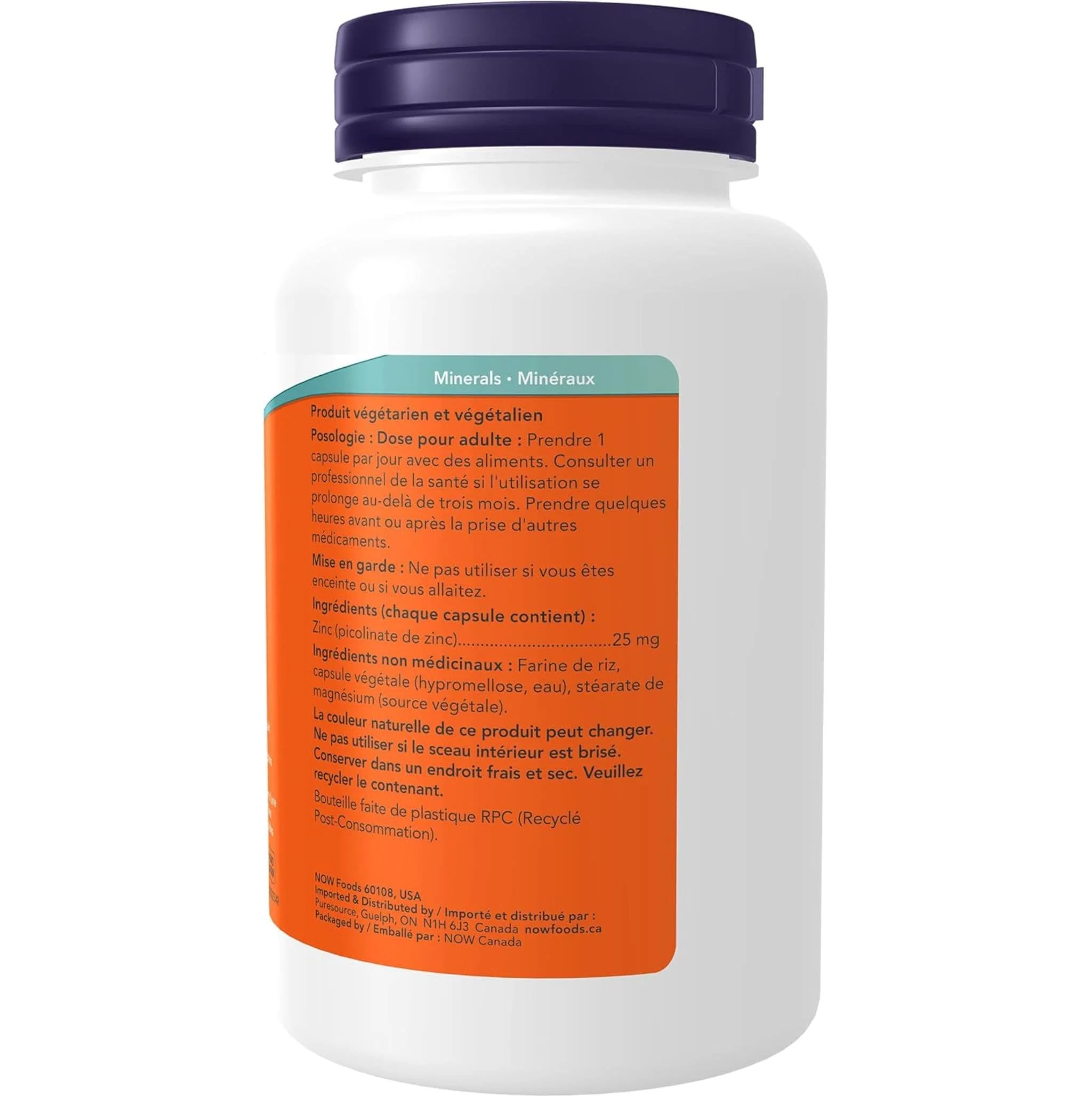 NOW Zinc Picolinate 25mg, 100 Capsules - Image 3