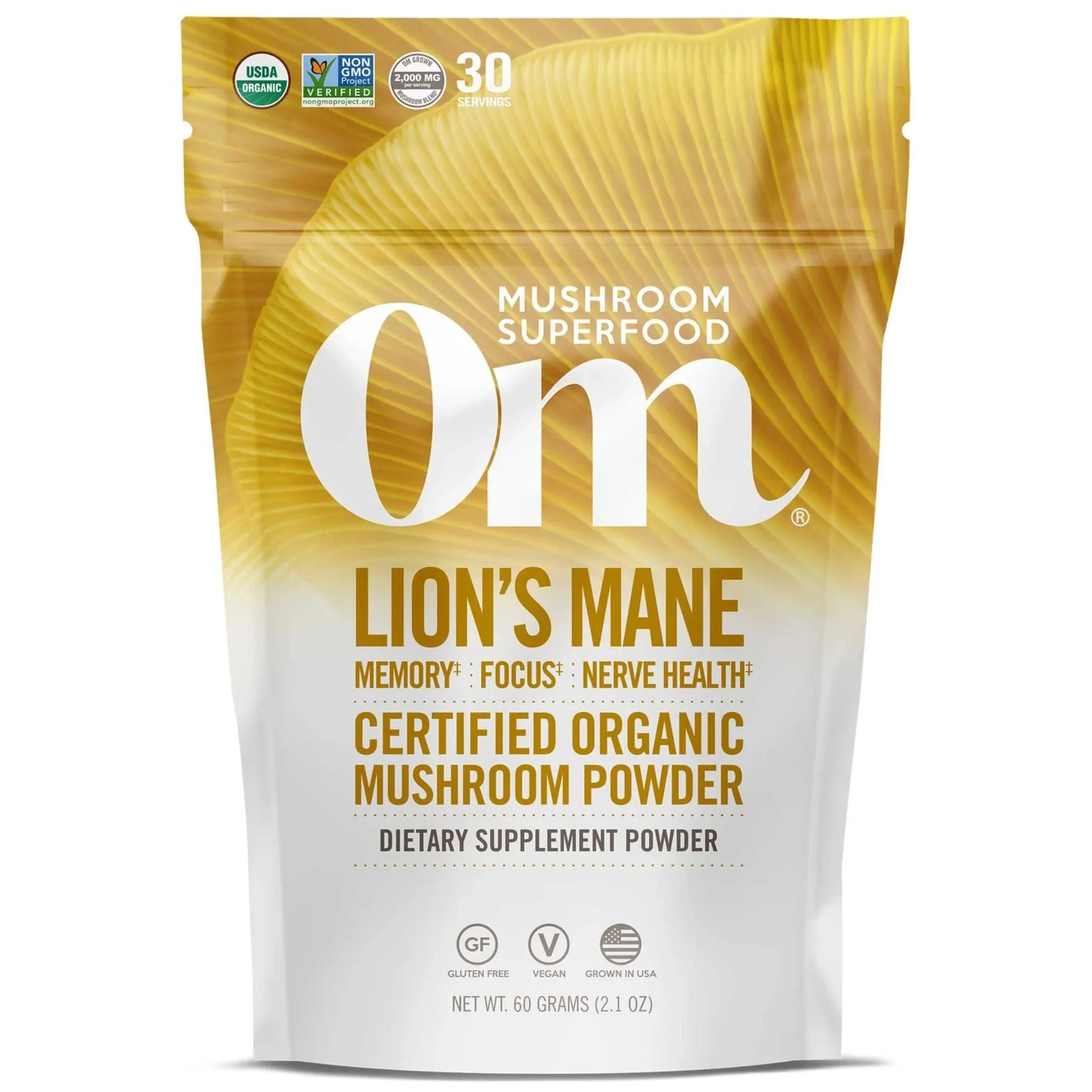 OM Mushroom Organic Lions Mane Mushroom Powder, 60g