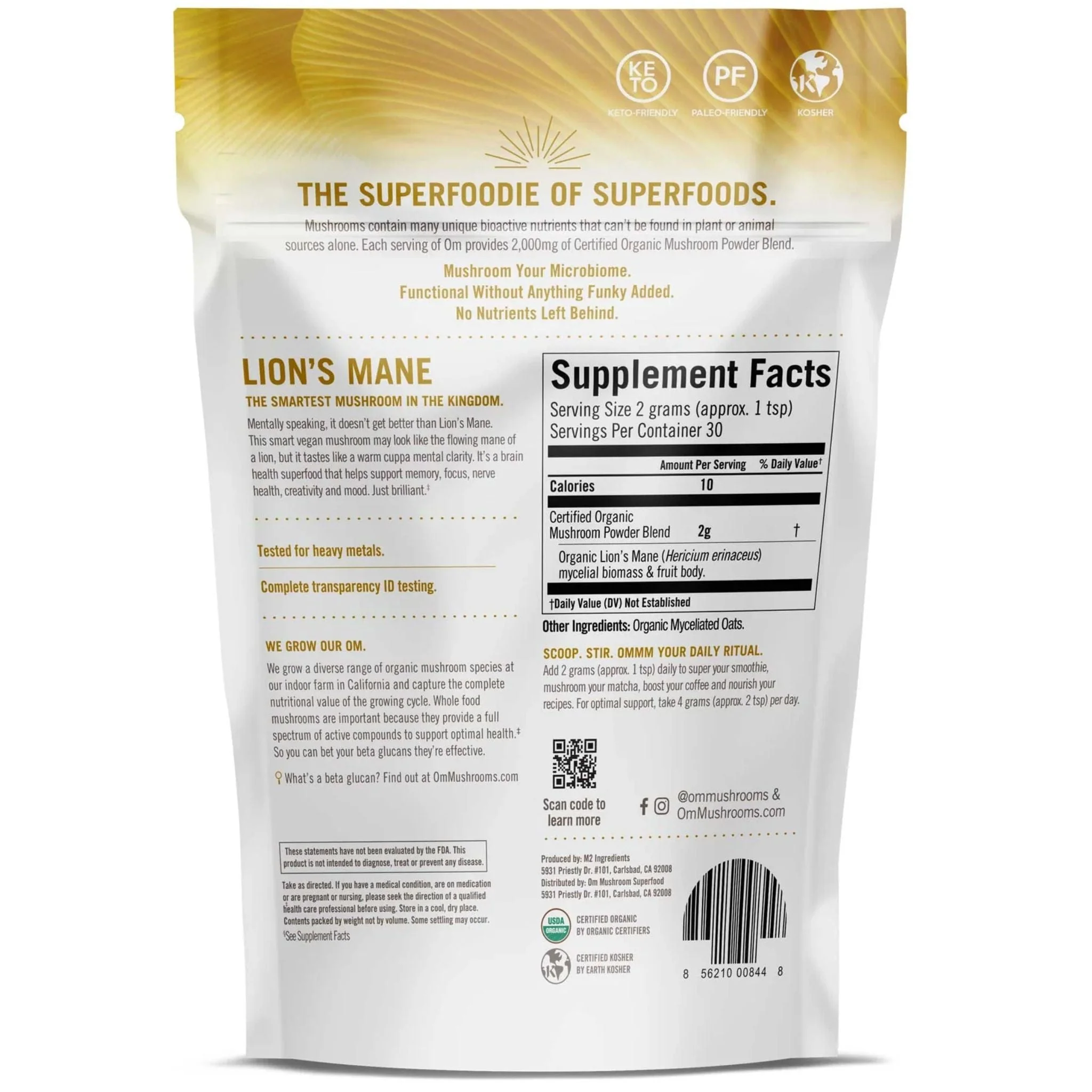 OM Mushroom Organic Lions Mane Mushroom Powder, 60g - Image 2