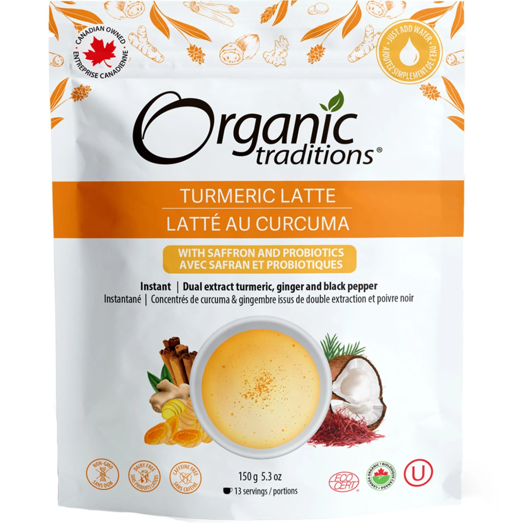 Organic Traditions Organic Turmeric Latte with Probiotics, 150g