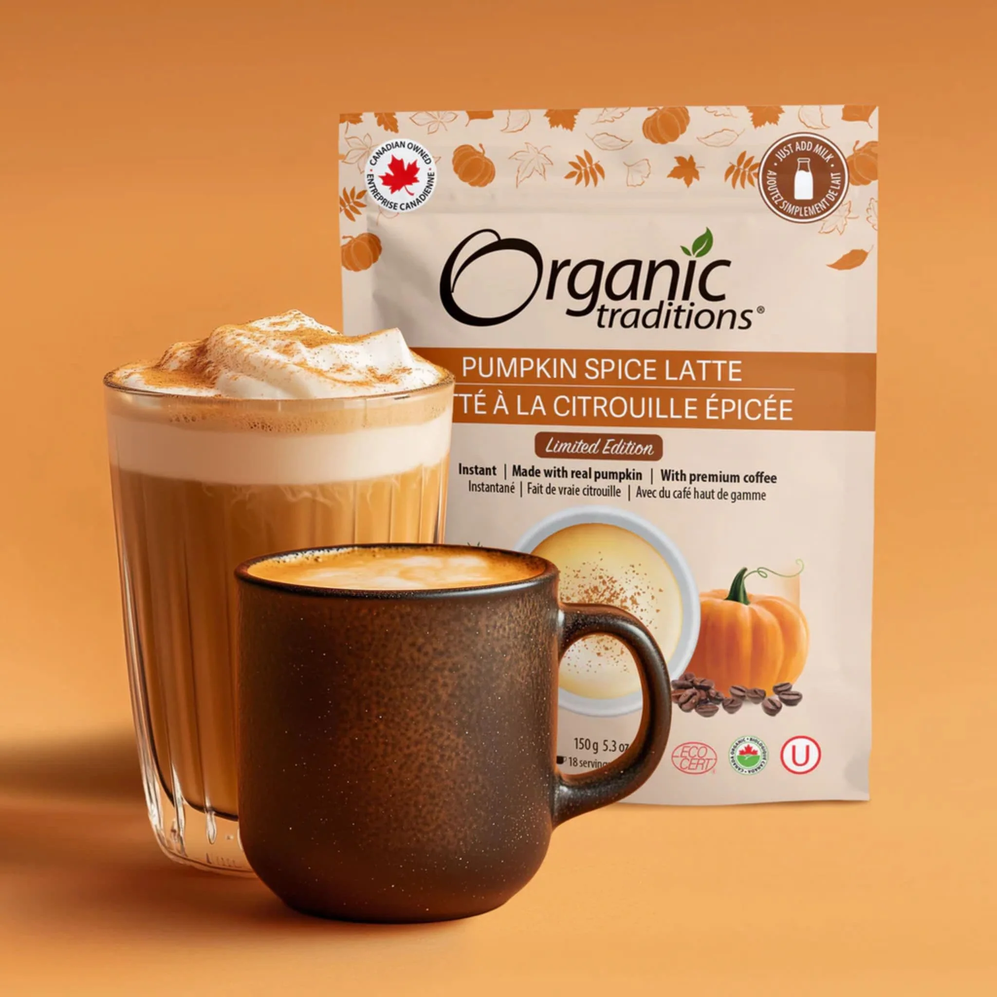 Organic Traditions Pumpkin Spice Latte Powder Mix, Organic pumpkin powder, Freeze-dried coffee, Coconut milk powder, Delicious spices, Limited Edition, 150g - Image 3
