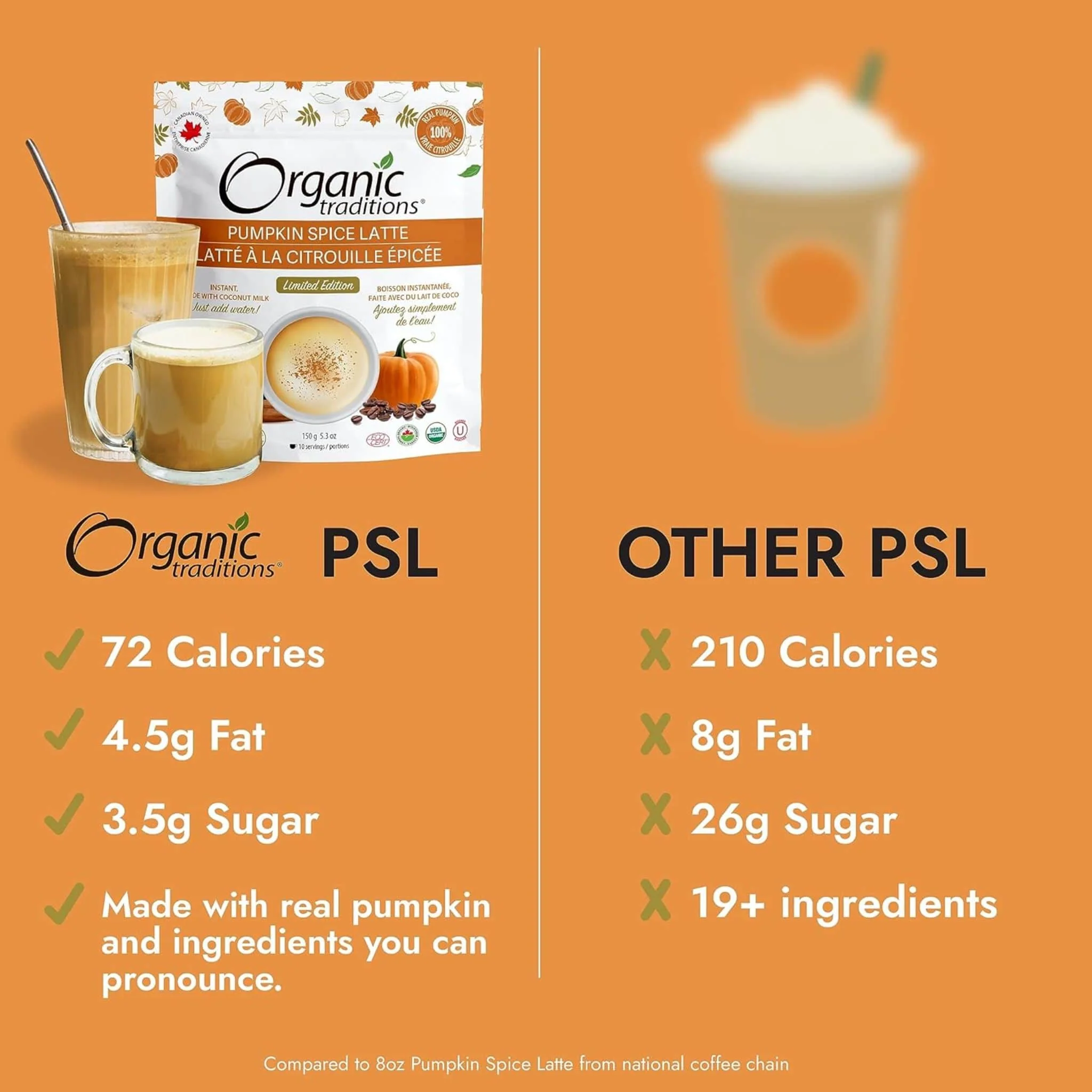 Organic Traditions Pumpkin Spice Latte Powder Mix, Organic pumpkin powder, Freeze-dried coffee, Coconut milk powder, Delicious spices, Limited Edition, 150g - Image 4